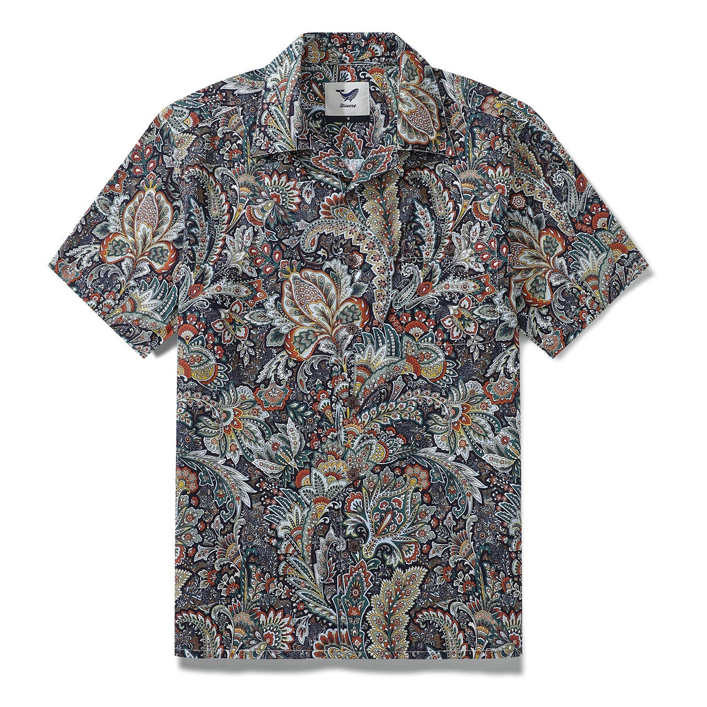 Hawaiian Shirt For Men Scrollwork Shirt Camp Collar 100% Cotton By Sylvia