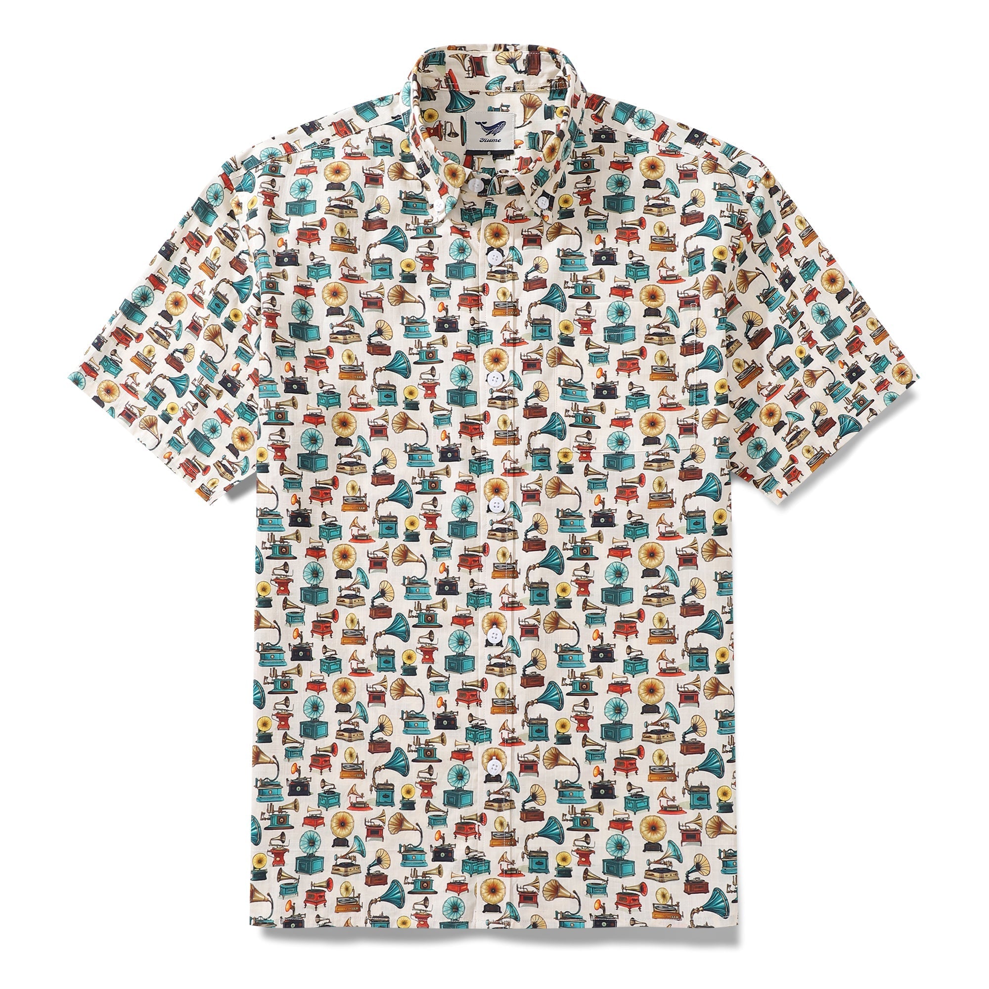 Men's Hawaiian Shirt Spinning in the Past Print Cotton Button-down Short Sleeve Aloha Shirt By Amy