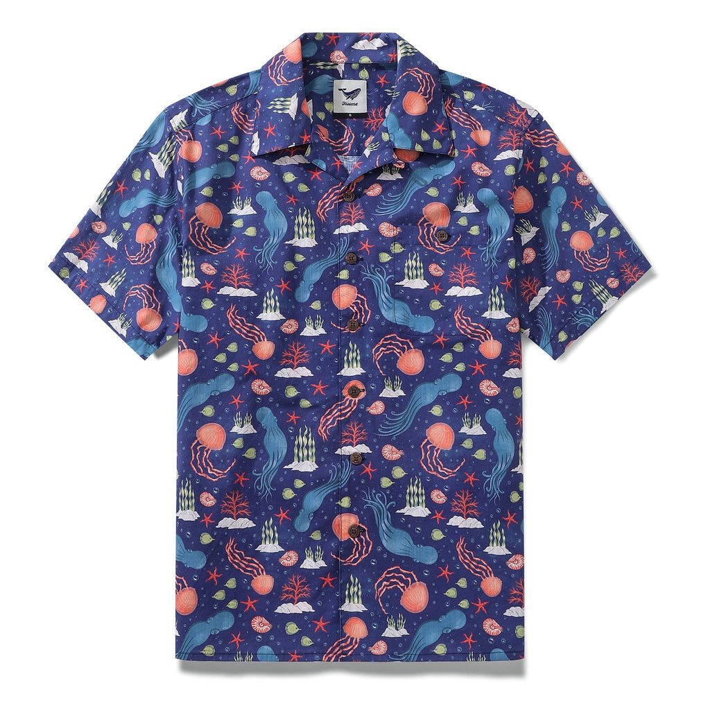 Summer Hawaiian Shirt For Men Underwater Cotton Beach Shirt Camp Collar By ME.COCO.DESIGN
