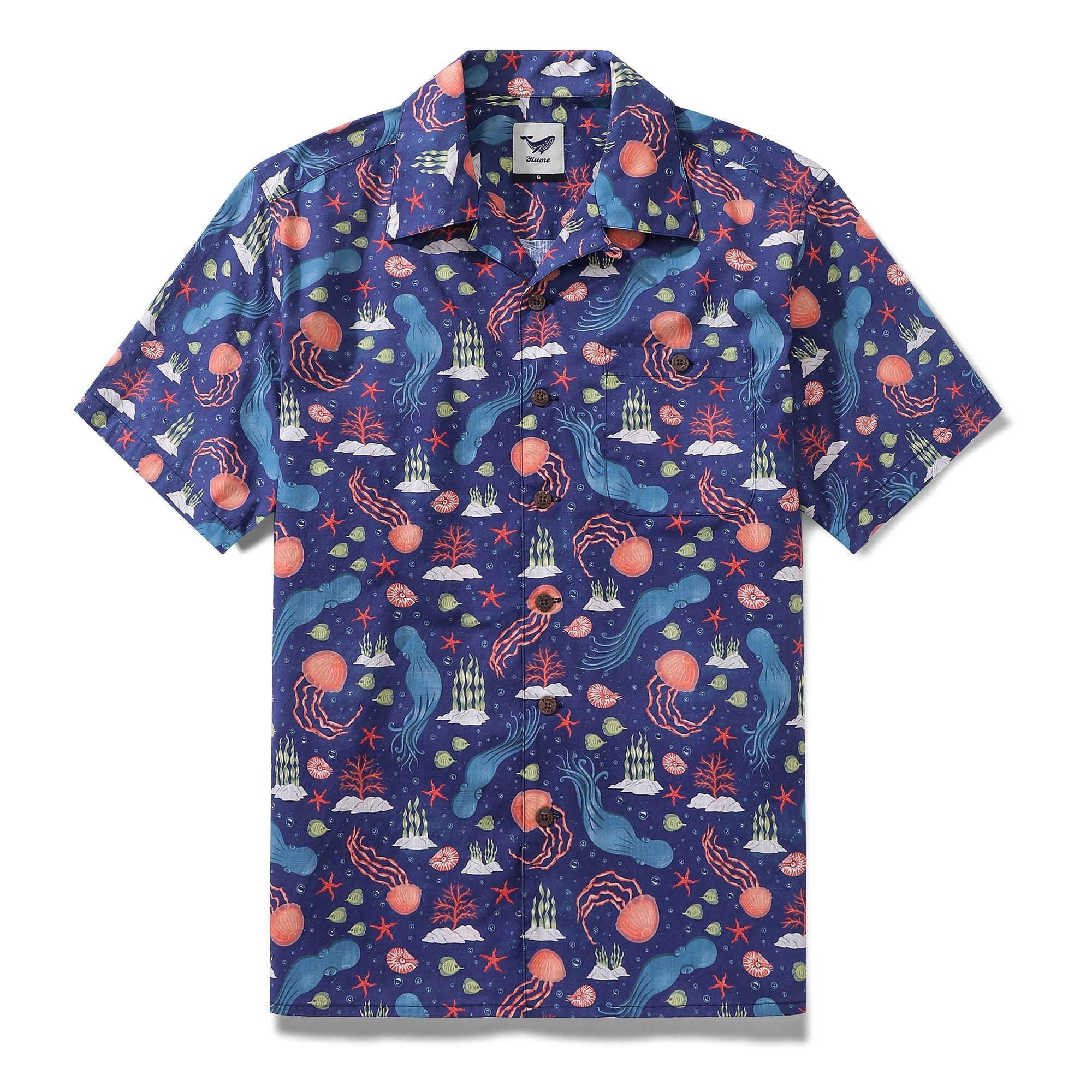 Summer Hawaiian Shirt For Men Underwater Cotton Beach Shirt Camp Collar By ME.COCO.DESIGN