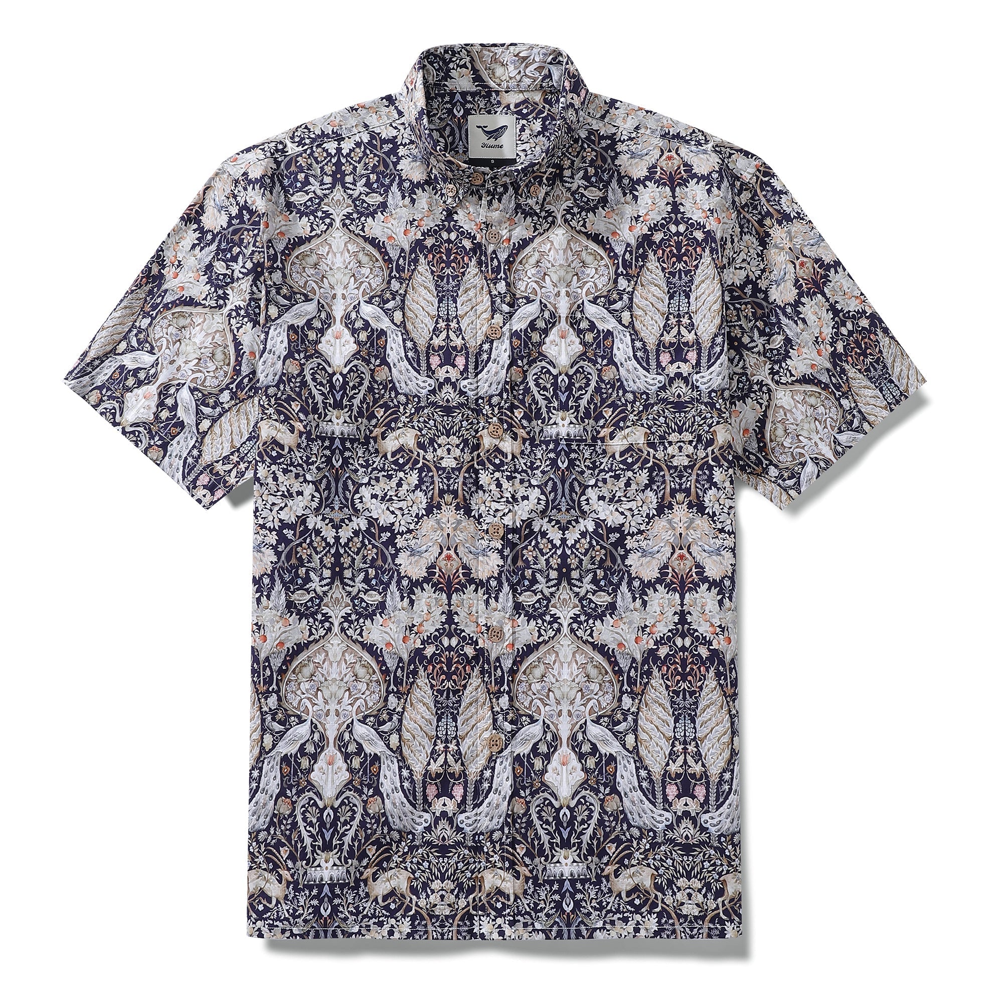 Men's Hawaiian Shirt The Garden of Serenity Cotton Button-down Short Sleeve 1940s Vintage Shirt By Sylvia