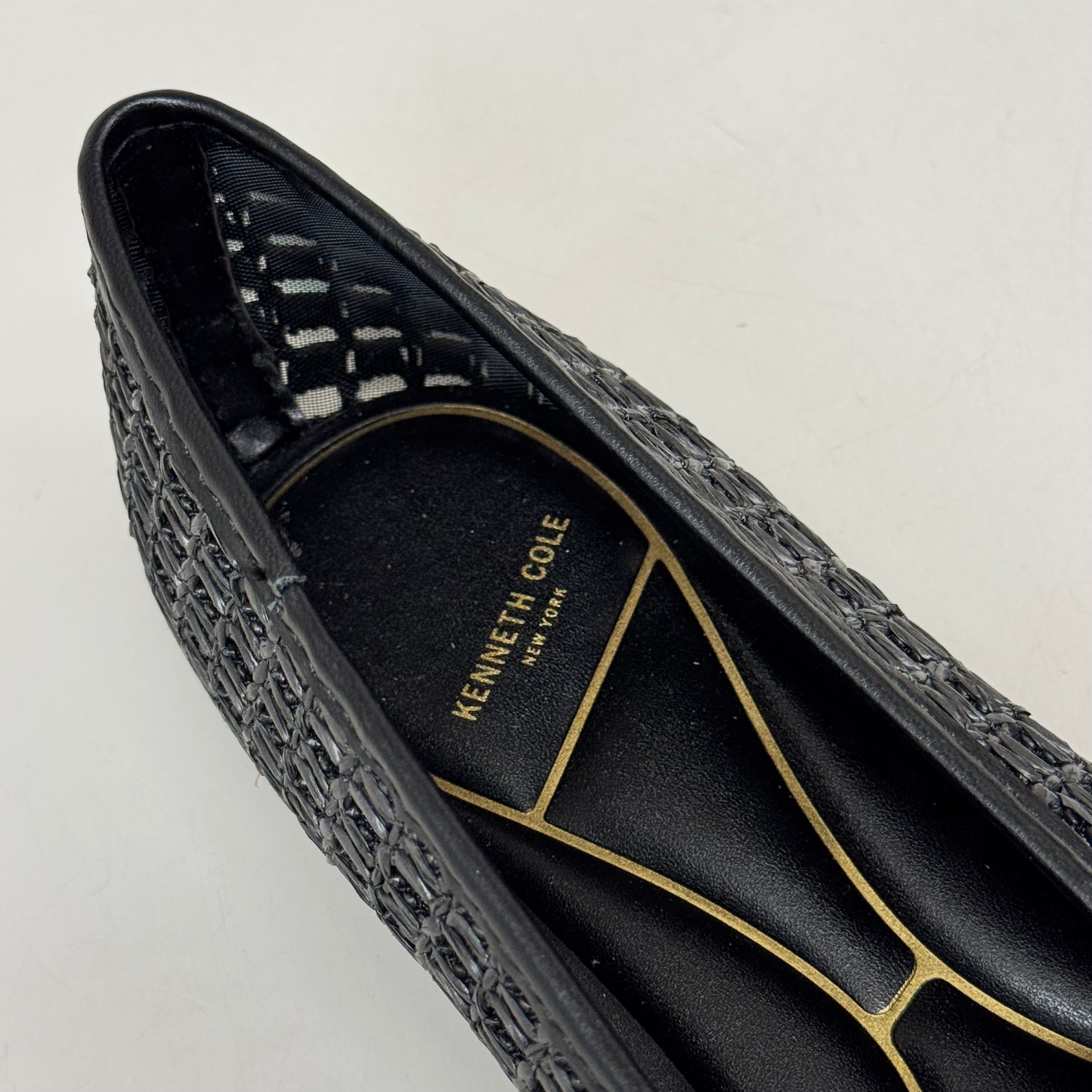 KENNETH COLE  New York Zeta Raffia Jewel Jane Flat Women's Sz 9 Black KL25ZMJ01