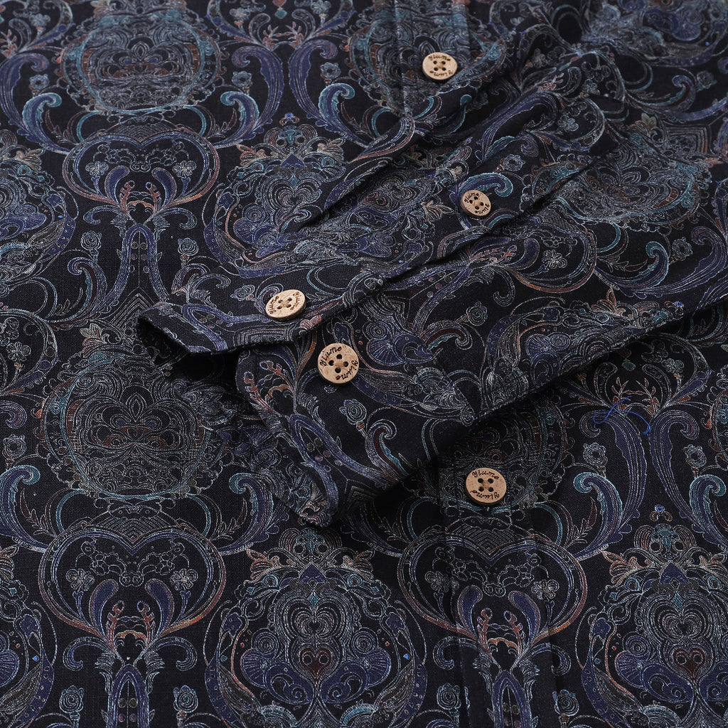 Men's Hawaiian Shirt Symmetrical Aesthetics Cotton Button-down Long Sleeve Aloha Shirt By Cigar