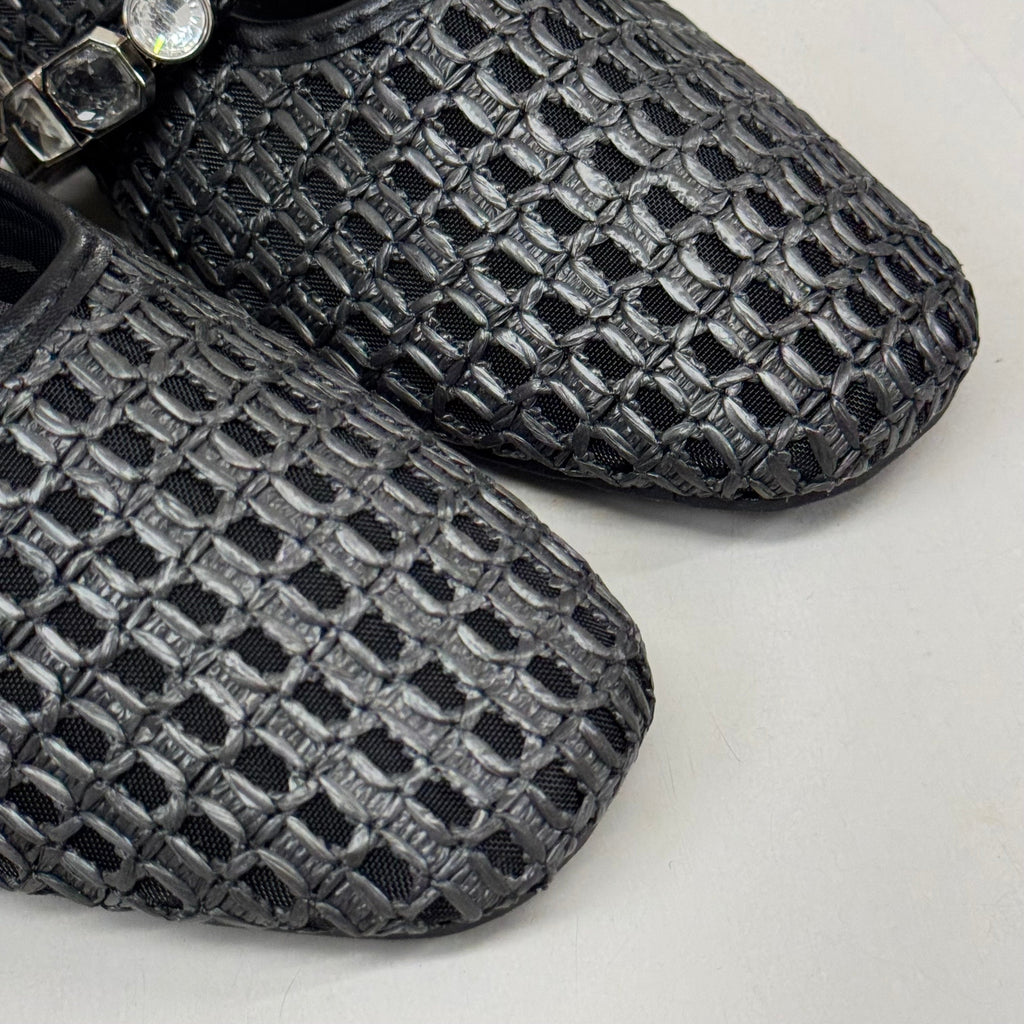 KENNETH COLE  New York Zeta Raffia Jewel Jane Flat Women's Sz 9 Black KL25ZMJ01