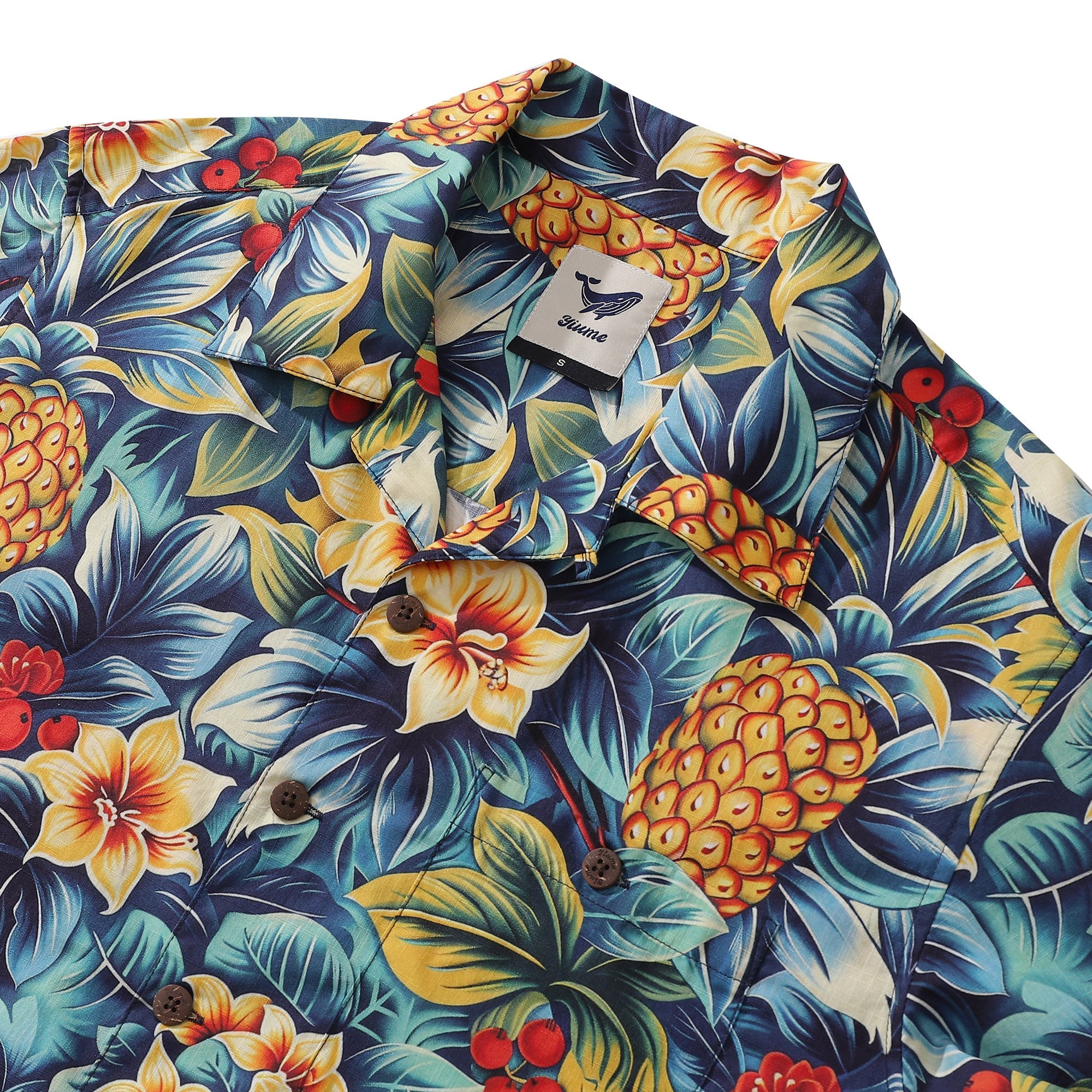 Tropical Hawaiian Shirt For Men Pineapples in the Jungle Shirt Camp Collar 100% Cotton By Sun