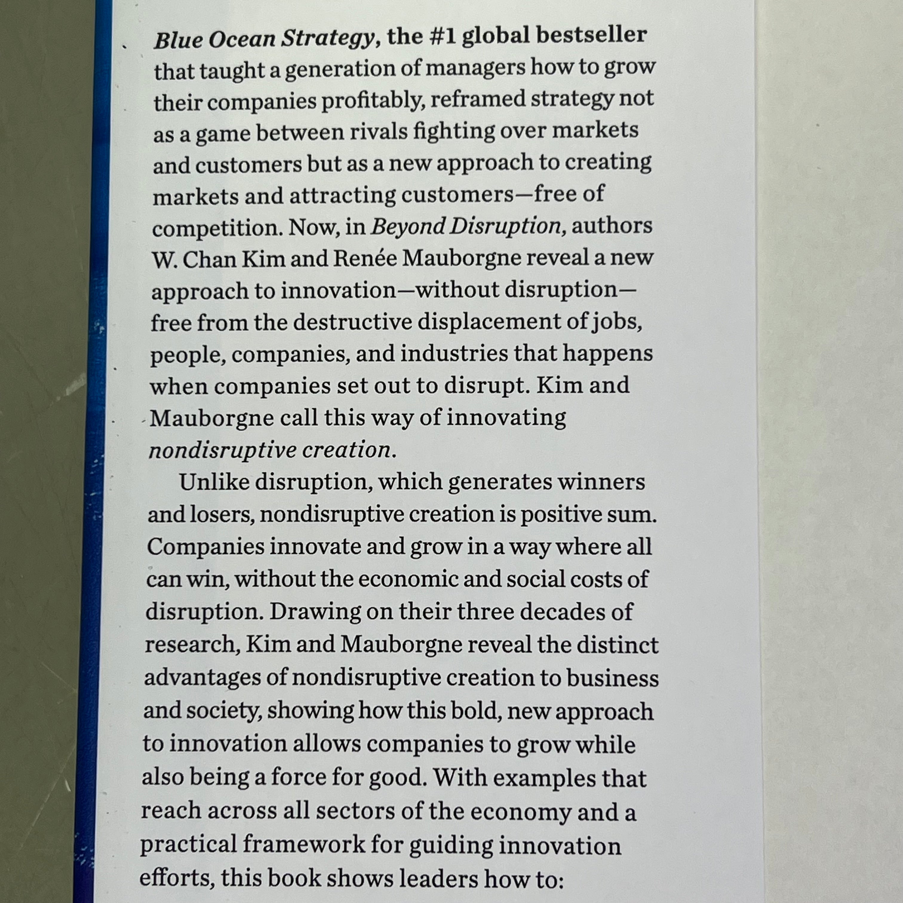 BEYOND DISRUPTION  Global Bestseller By W. Chan Kim & Renee Mauborgne Hardback