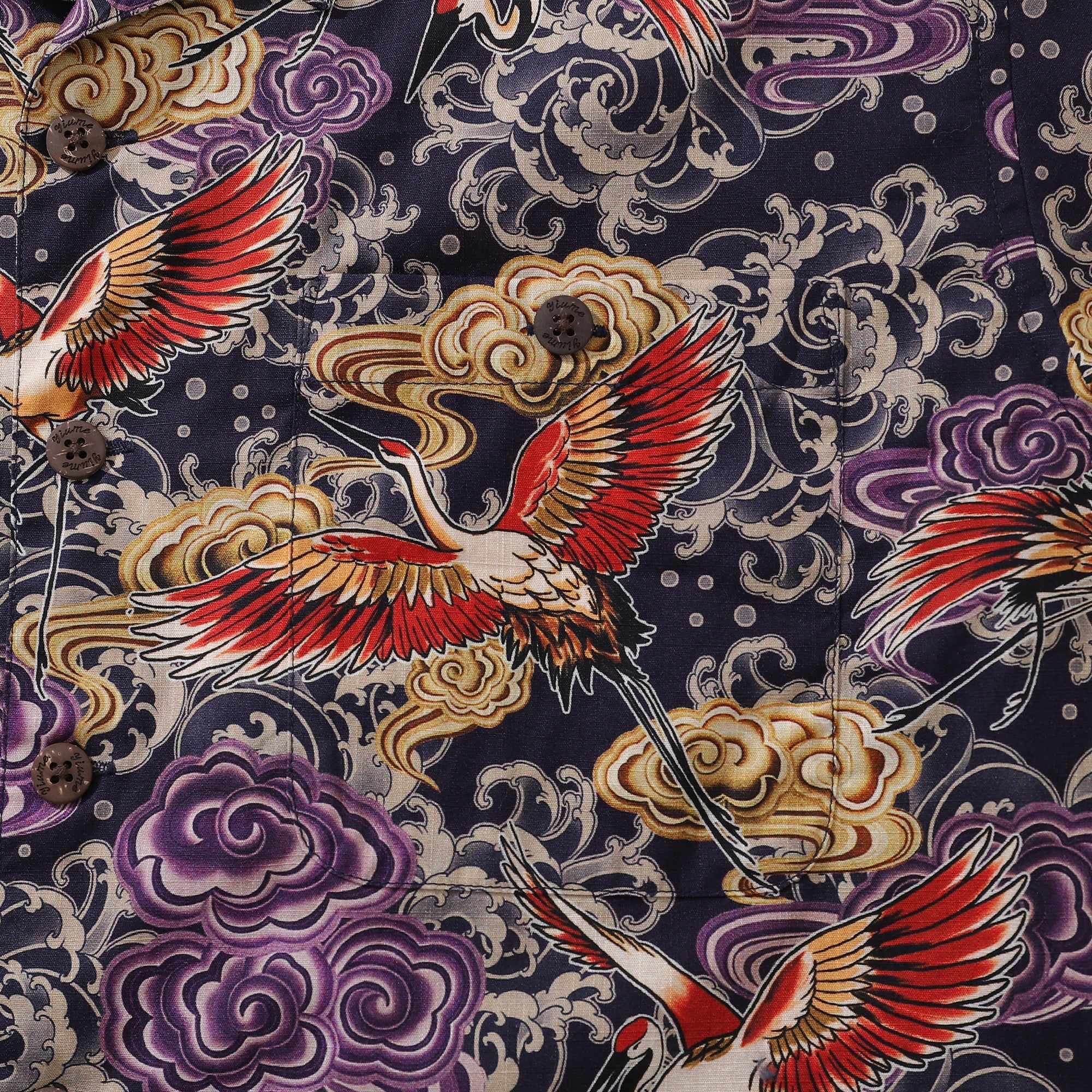 Hawaiian Shirt For Men Lonely Clouds and Free Cranes Print Shirt Camp Collar 100% Cotton By Yakima