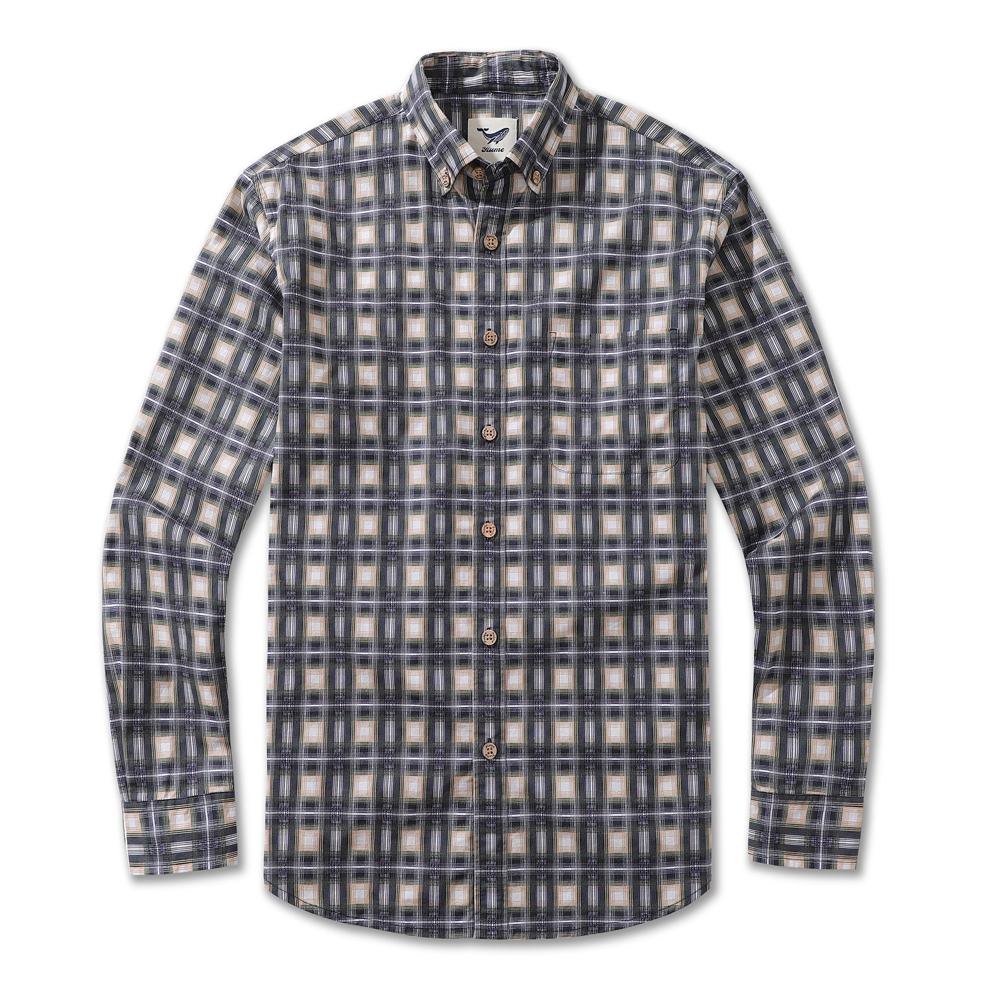 Men's Hawaiian Shirt Urban Sophistication Plaid Cotton Button-down Long Sleeve Aloha Shirt By Amy