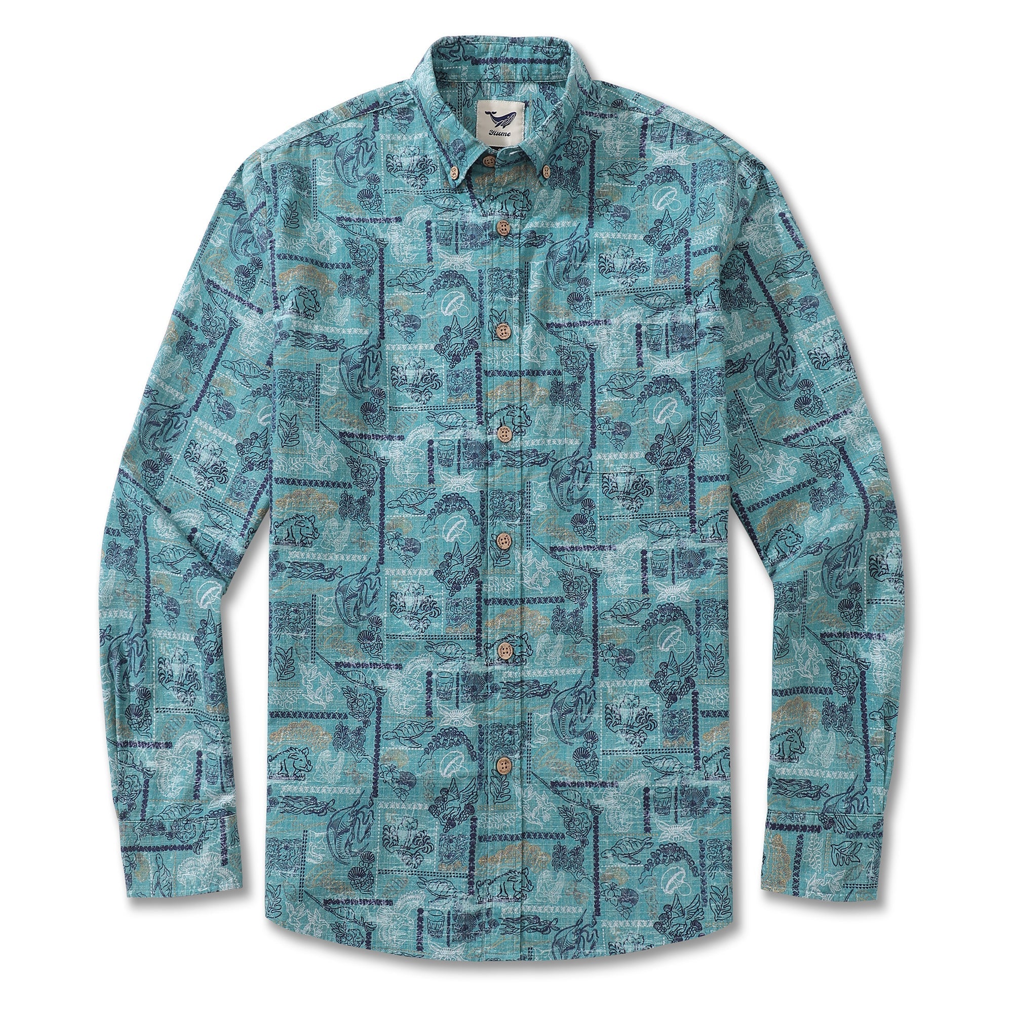 Men's Hawaiian Shirt Pele and Hiiaka Cotton Button-down Long Sleeve Aloha Shirt By Cigar