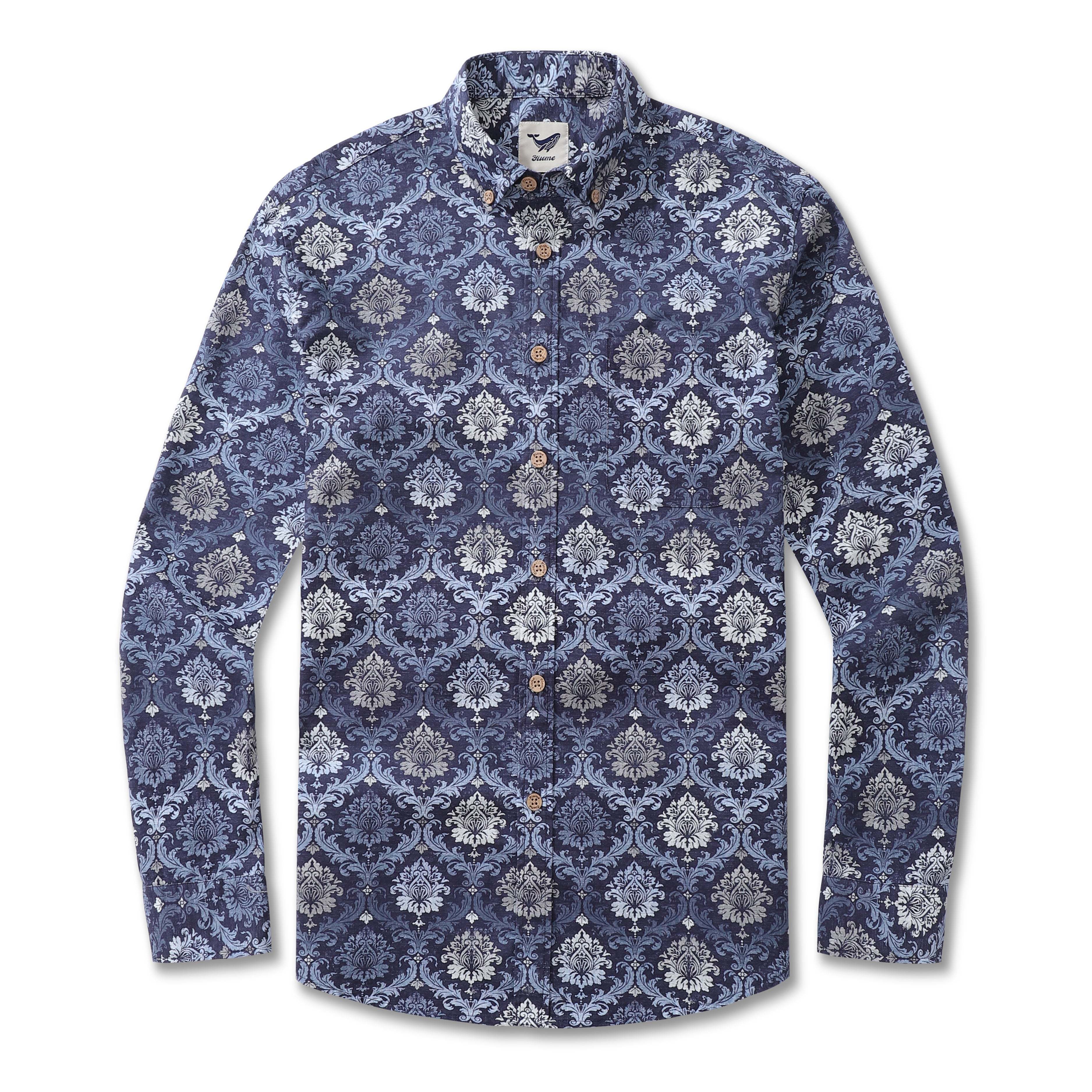 Men's Hawaiian Shirt Budapest Cotton Button-down Long Sleeve Aloha Shirt By Sherry