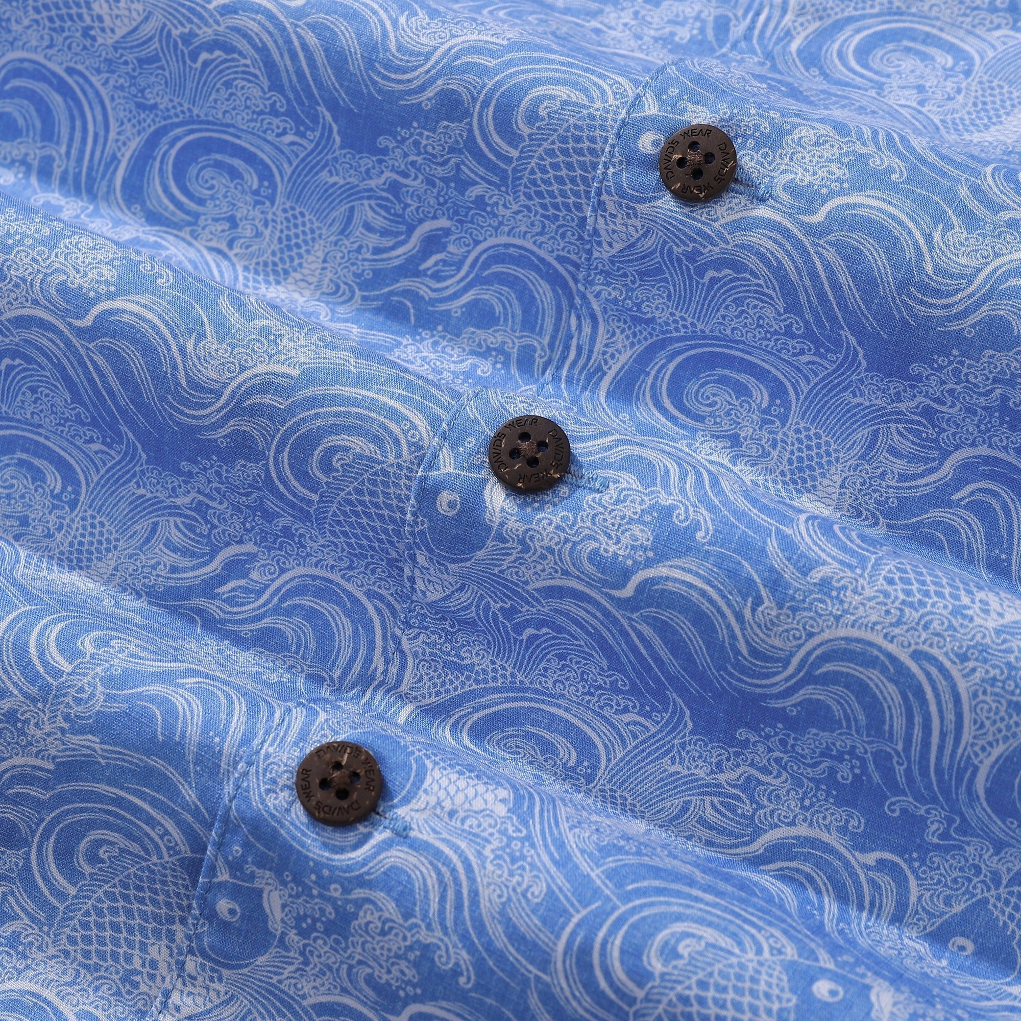 Hawaiian Shirts For Men Traditional Koi Carp Printed 100% Cotton Short Sleeve - Blue By Amy