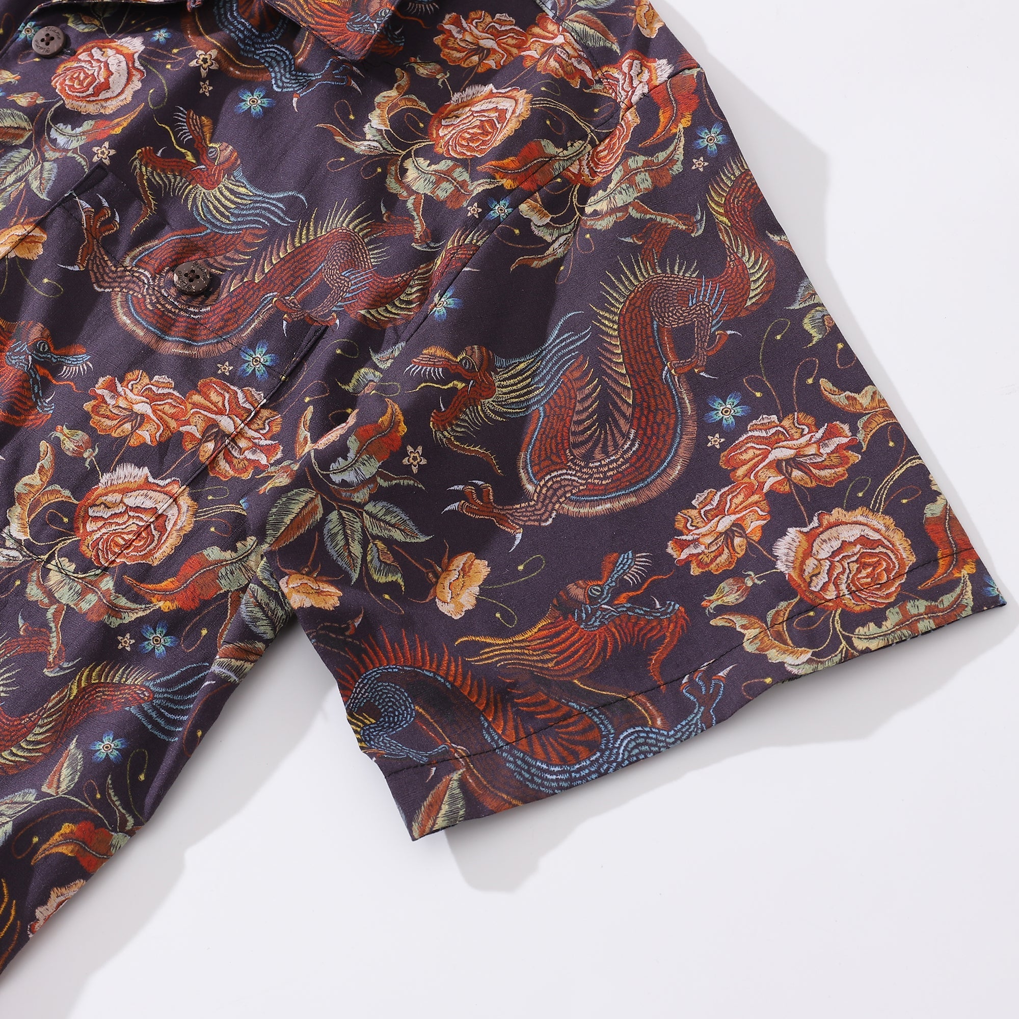 Hawaiian Shirt For Men Embroidered Dragon Pattern Shirt Camp Collar 100% Cotton By Sun