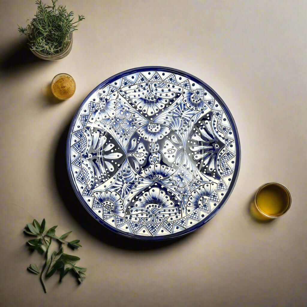 11.5" Talavera Blue & White Dinner Plate | Mexican Dinnerware