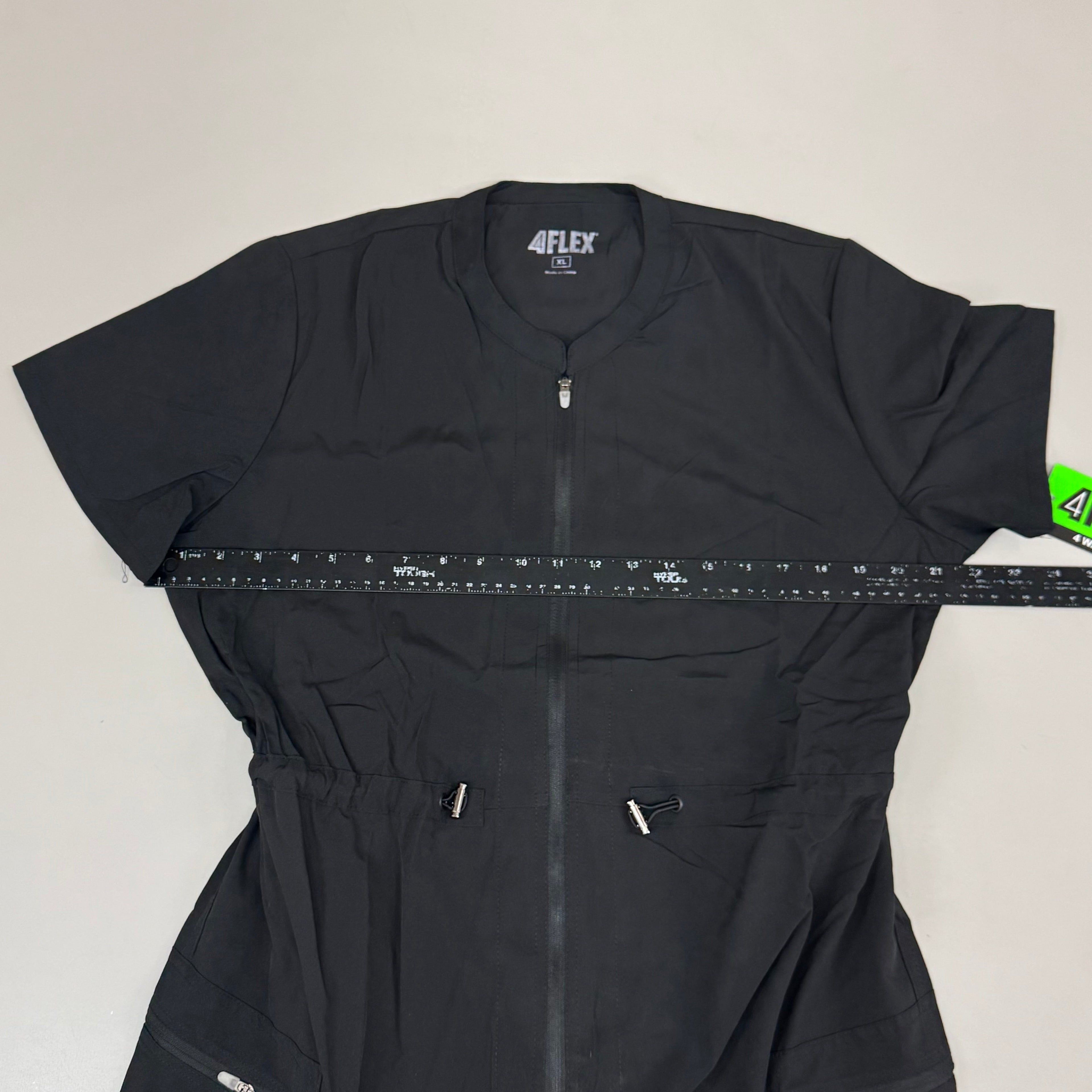 GREEN TOWN 4 Flex Scrubs Jumpsuit Cinch In Waist Women's Sz XL Black GFX-023AST