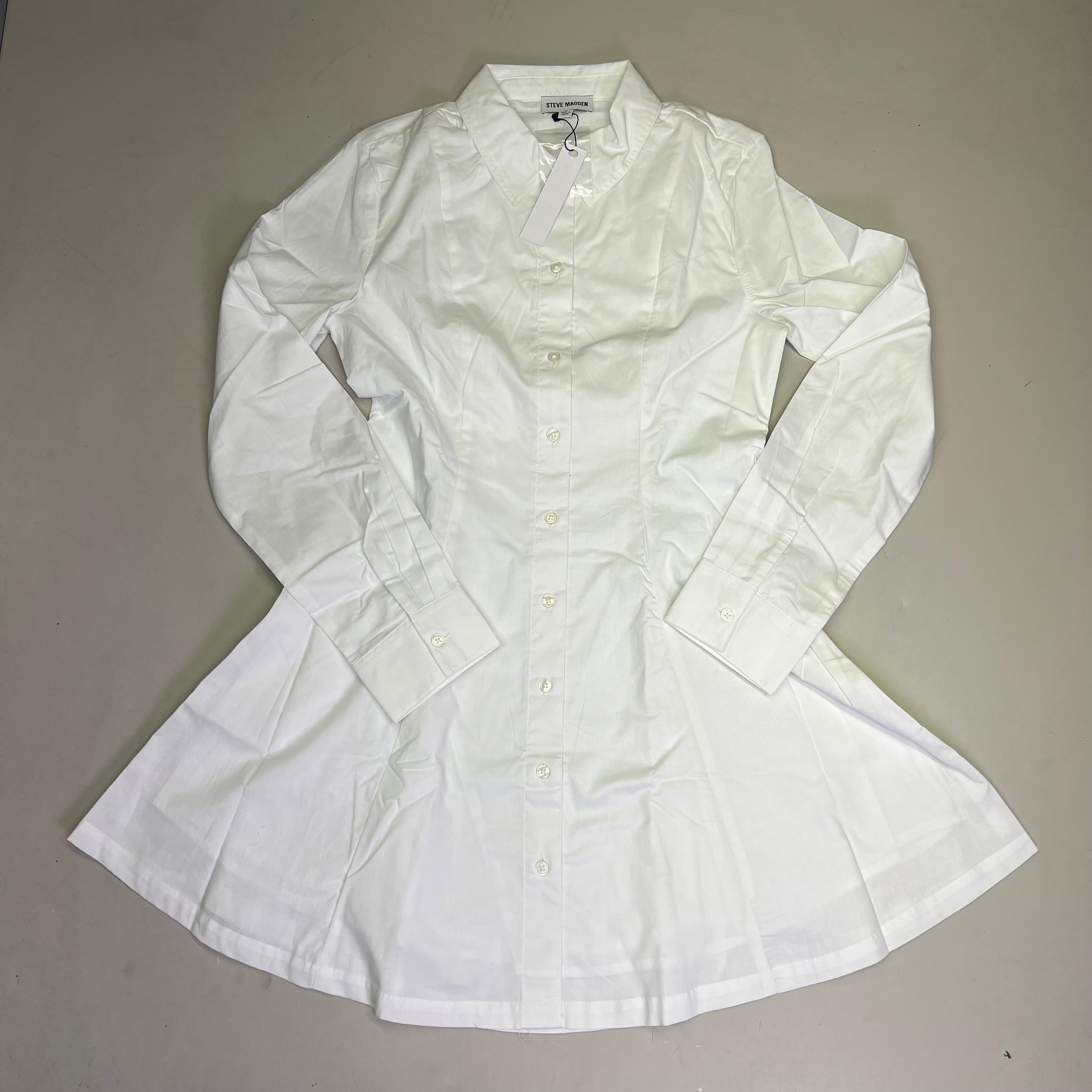 STEVE MADDEN Fit & Flare Shirt Dress Long Sleeve Button Cuff Women's Sz S Cloud
