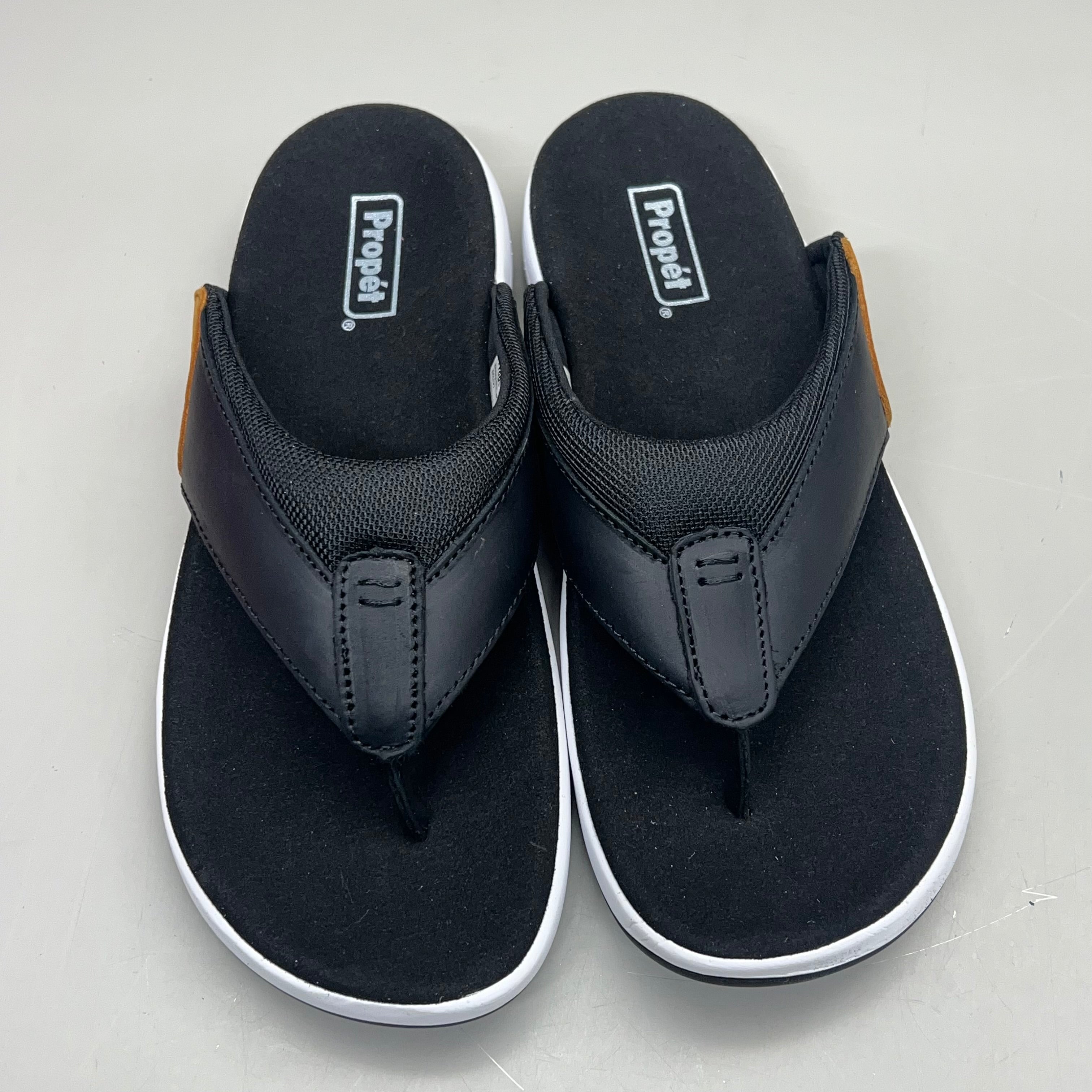 PROPET Easton Cushion Flip Flop Sandal Leather Men's Sz 8.5 M(D) Black MSV011P