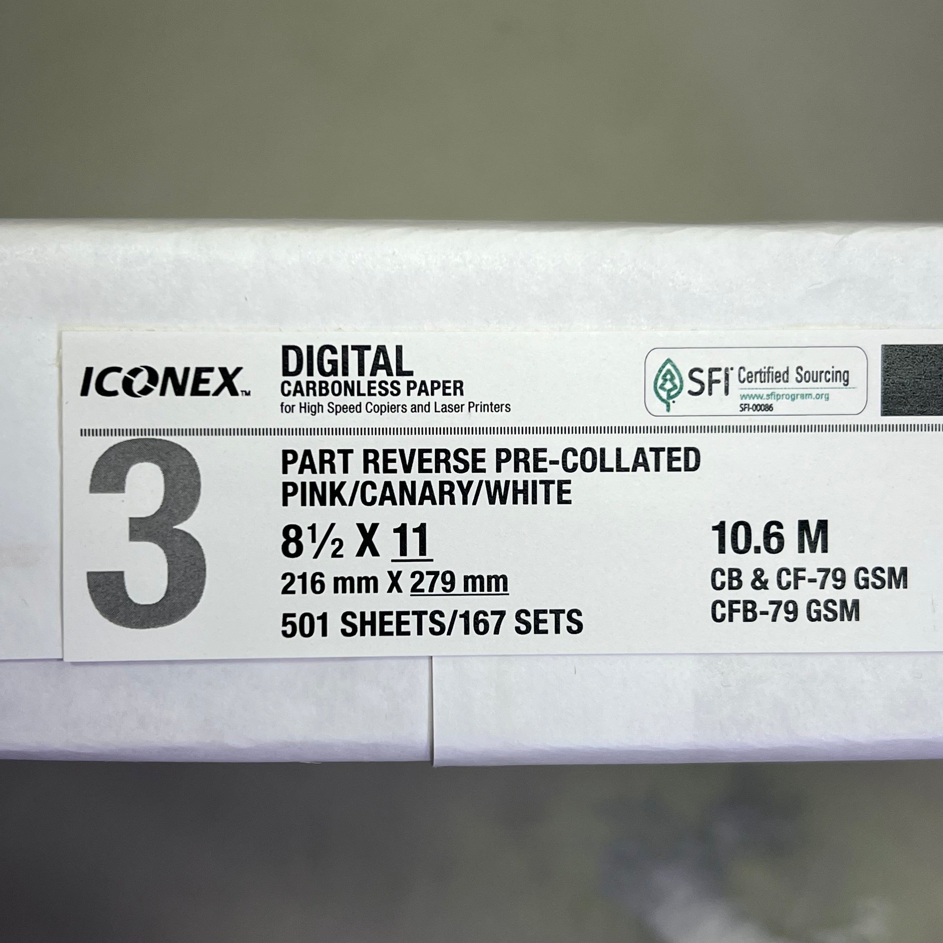 ICONEX (2,505 PACK) Digital Carbonless Paper 8.5x11 White/Canary/Pink 9077-1007