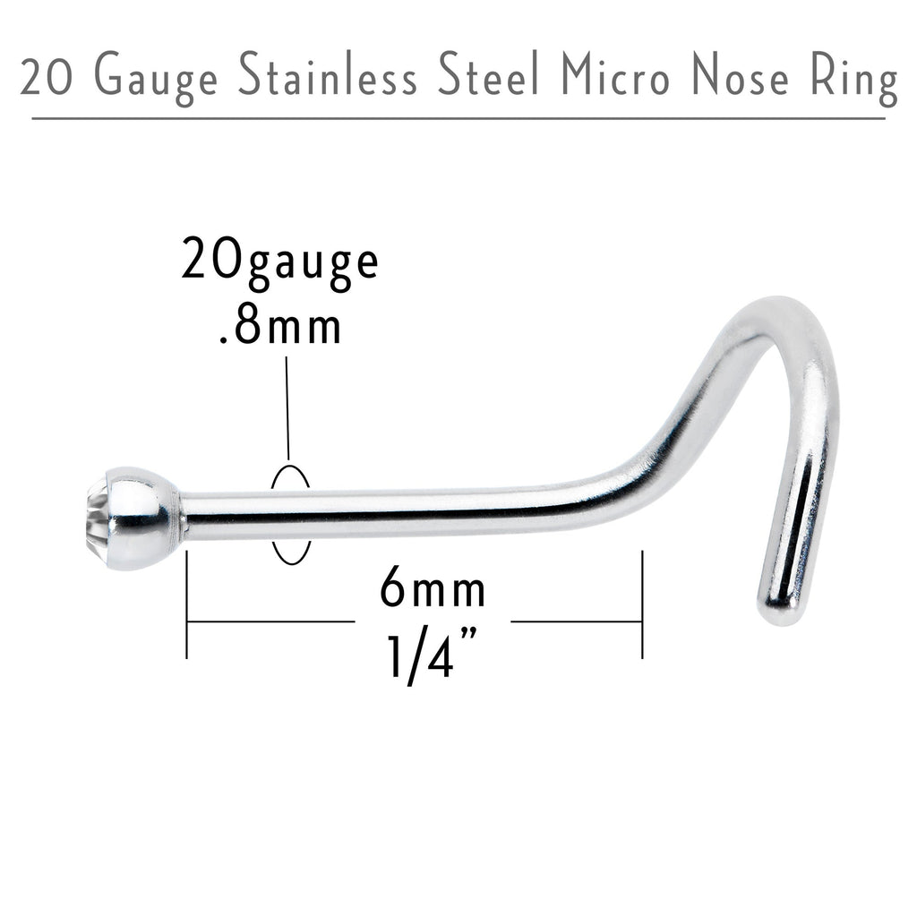 20G Stainless Steel Crystalline Gem Micro Nose Ring Twister