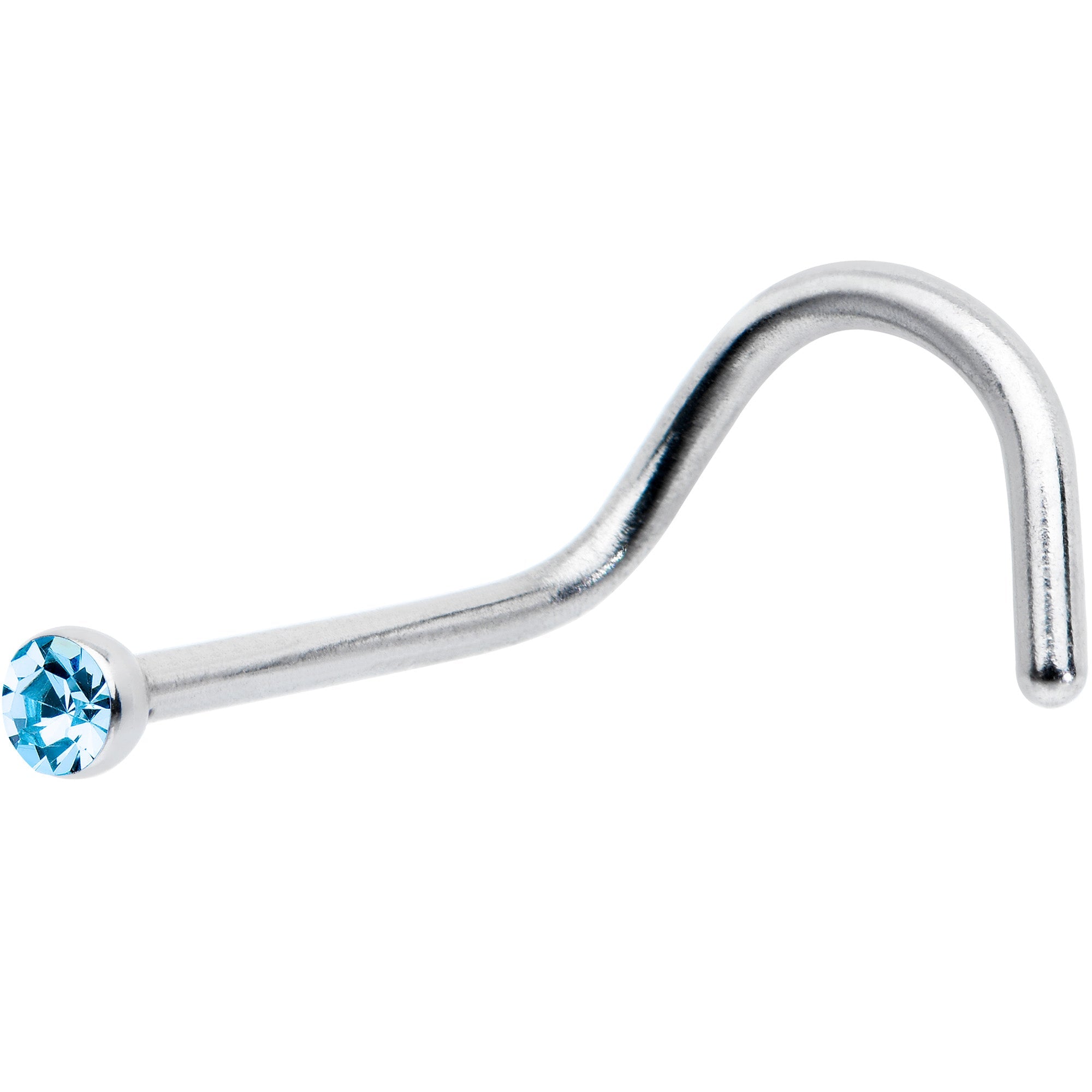 20G Stainless Steel Light Blue Gem Micro Nose Ring Twister