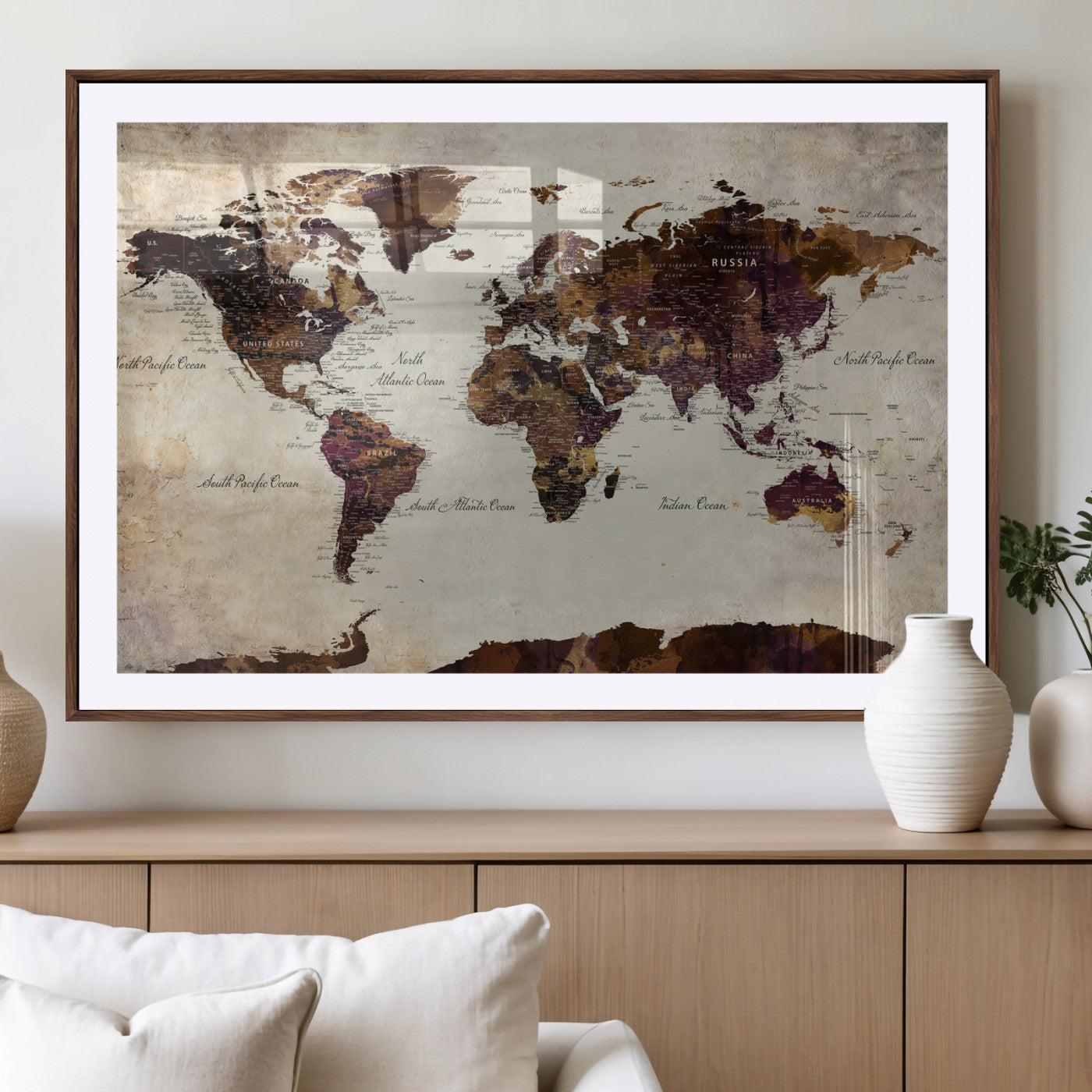 World Map Canvas Triptych – Colorful Global Wall Art for