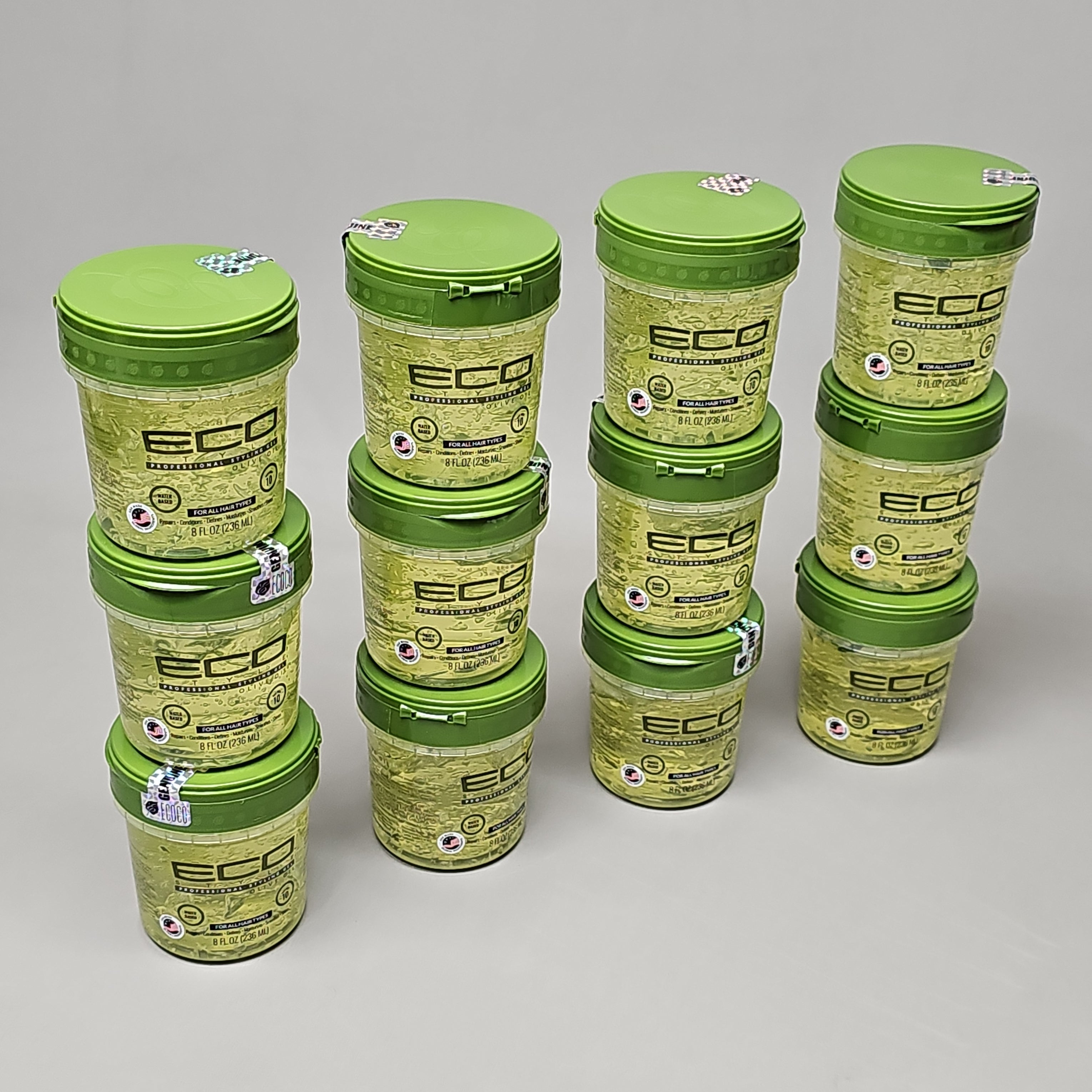 ZA@ ECO STYLE (12 PACK) Professional Styling Gel Olive Oil All Hair Types 8 fl oz BB 12/24 D