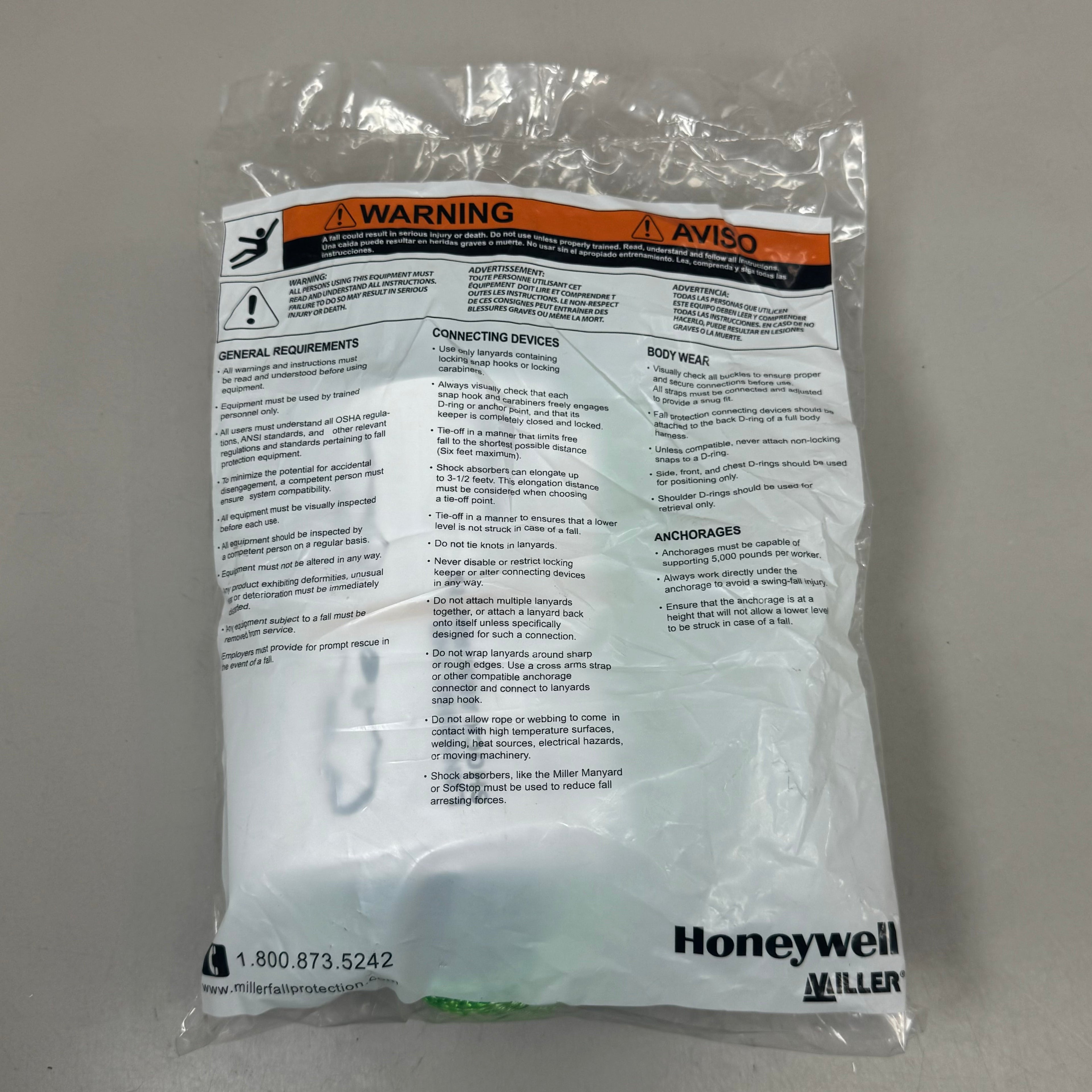 HONEYWELL Lanyard Adjustable High Performance 310 lb Cap 6ft 210TWLS-Z7/6FTGN