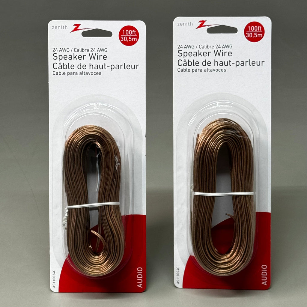 ZA@ ZENITH (2 PACK) 24 AWG Sheath Insulated 100ft Speaker Wire AS110024C New Other (Slightly Damaged Packaging)