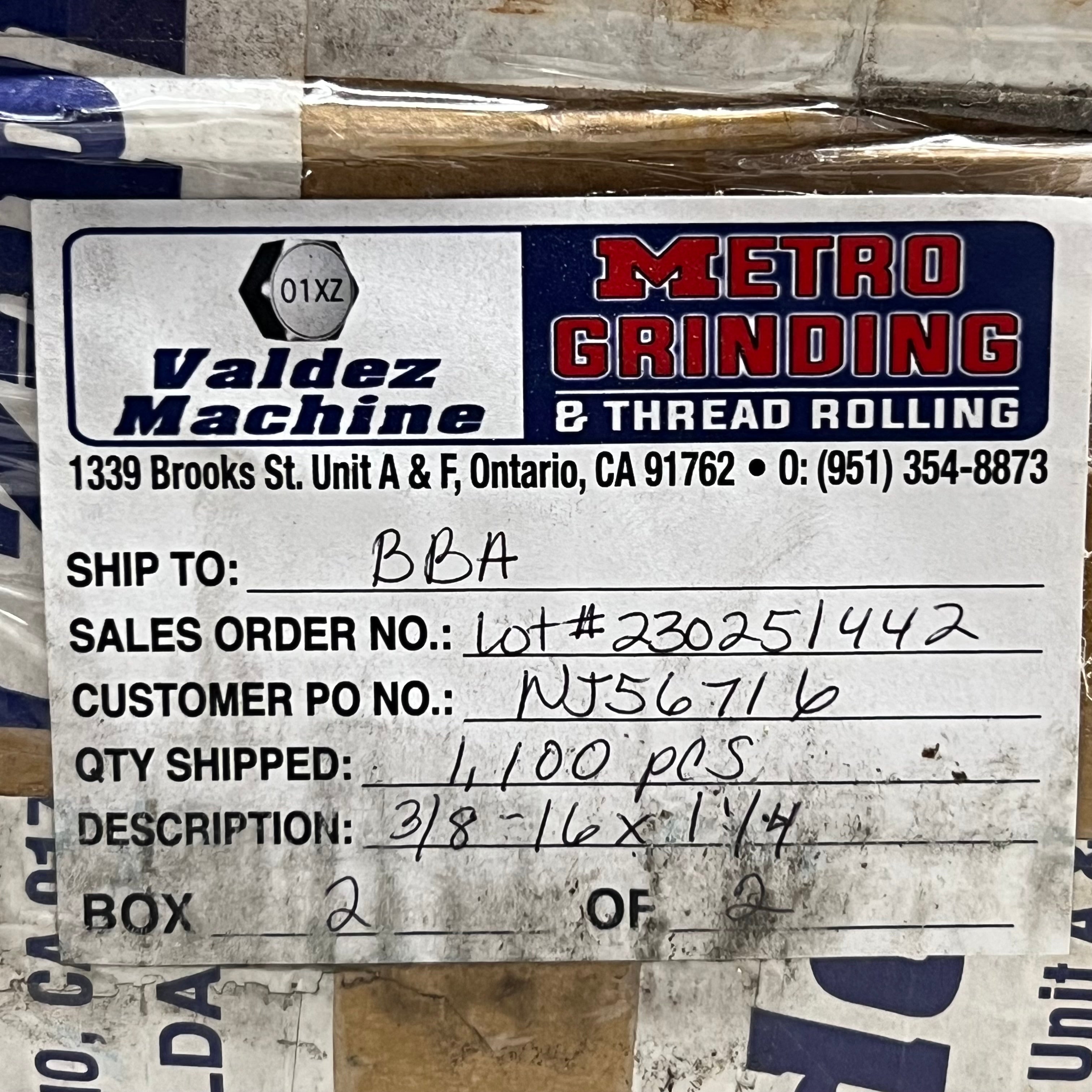 VALDEZ MACHINE (100 Pcs) Hex HD Cap Screws Sz 3/8-16 x 1 1/4, Gold NJ56716