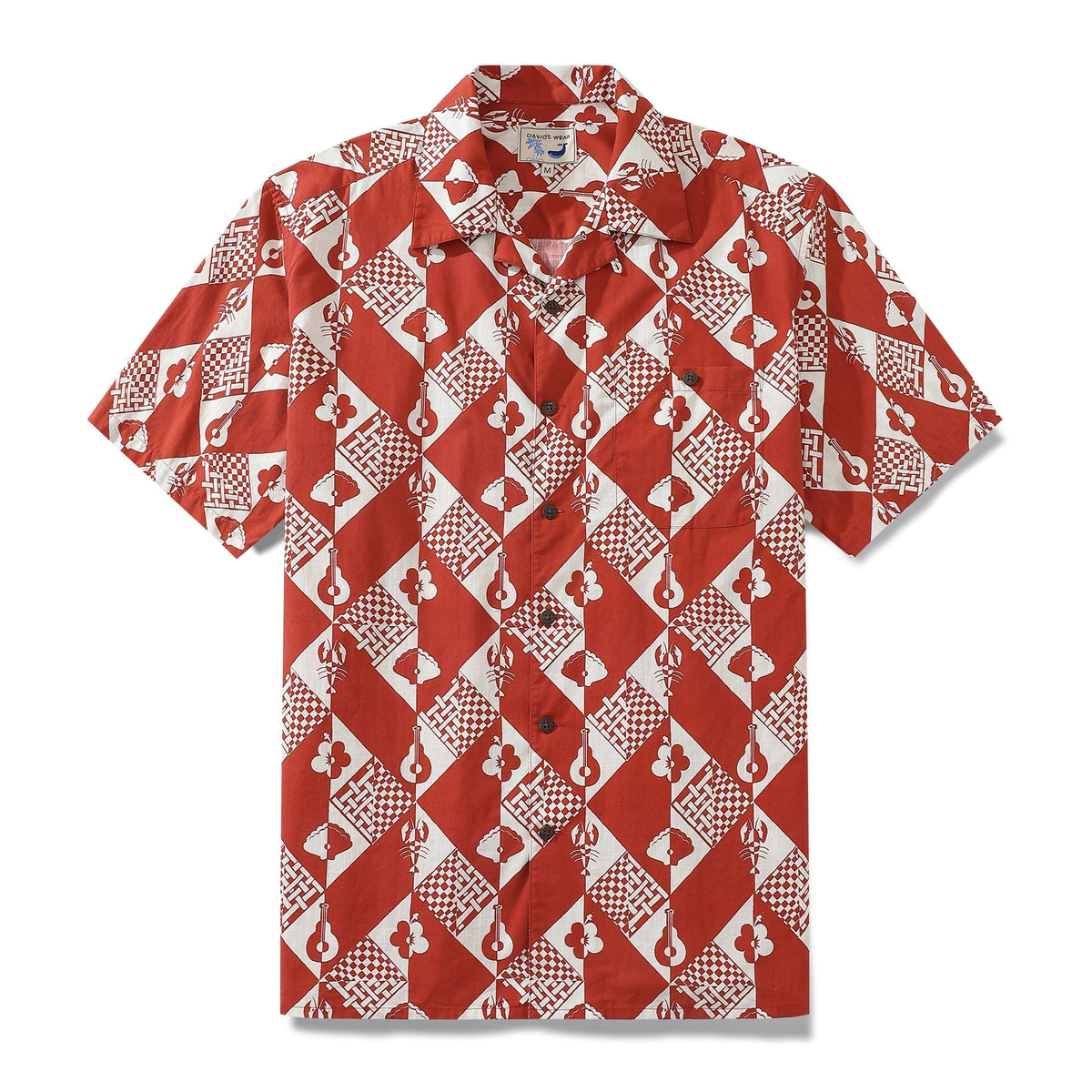 1970s Vintage Hawaiian Shirts For Men Checkerboard Variations Shirt 100% Cotton By Evan