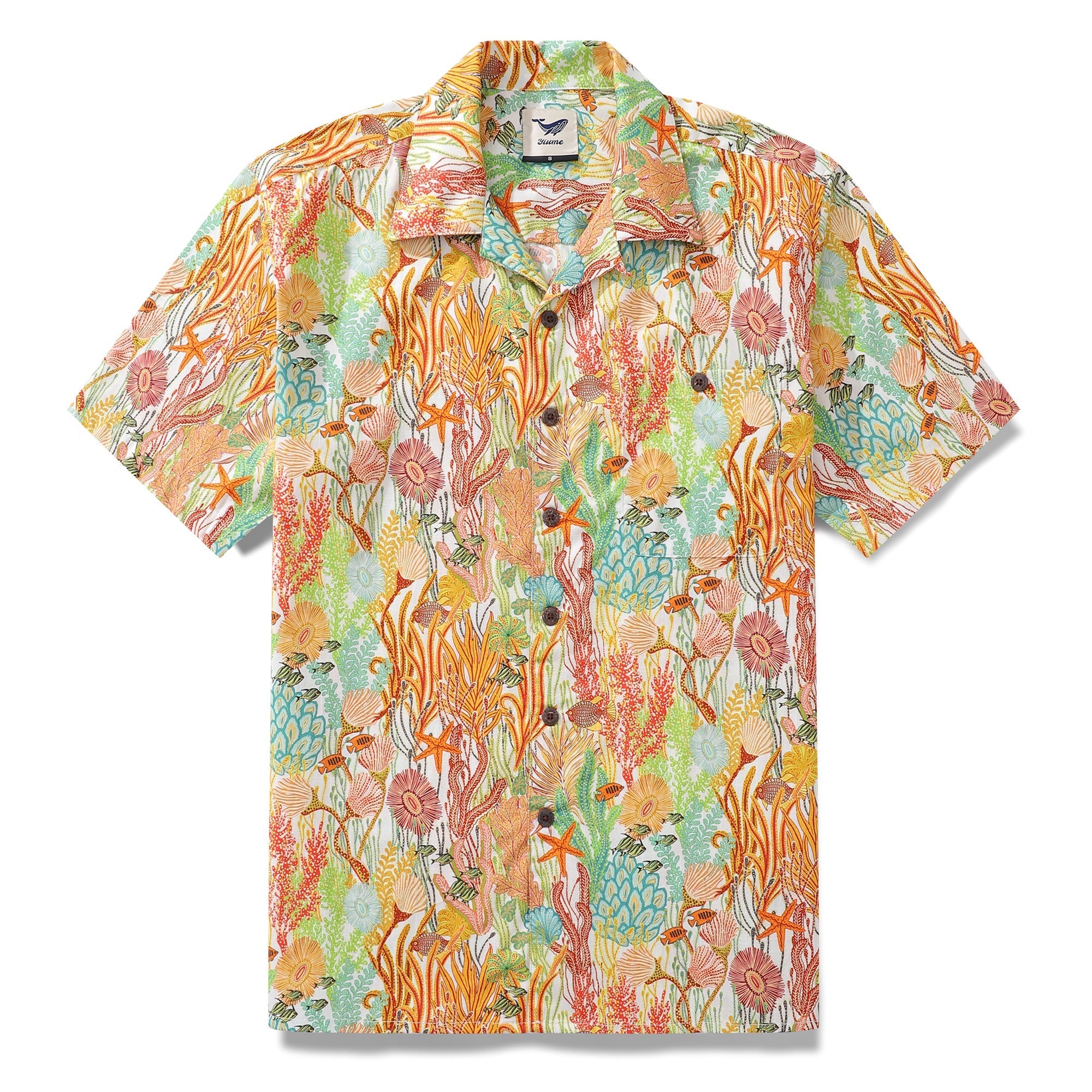100% Cotton Fish Shirts Orange Hawaiian Shirt For Men Oceanic Camp Collar Shirt By Cigar