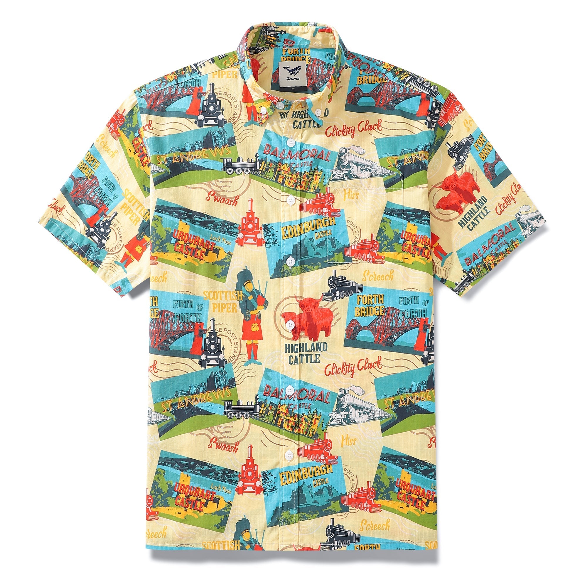 Men's Hawaiian Shirt Heritage Railway Scotland Print 1940s Vintage Short Sleeve Aloha Shirt By Vyoma Soni