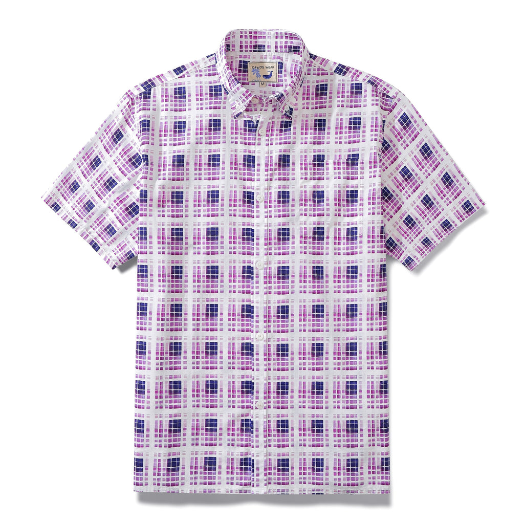 Men's Plaid Shirt Gradient Geometry Purple Print Cotton Hawaiian Shirt By Amy