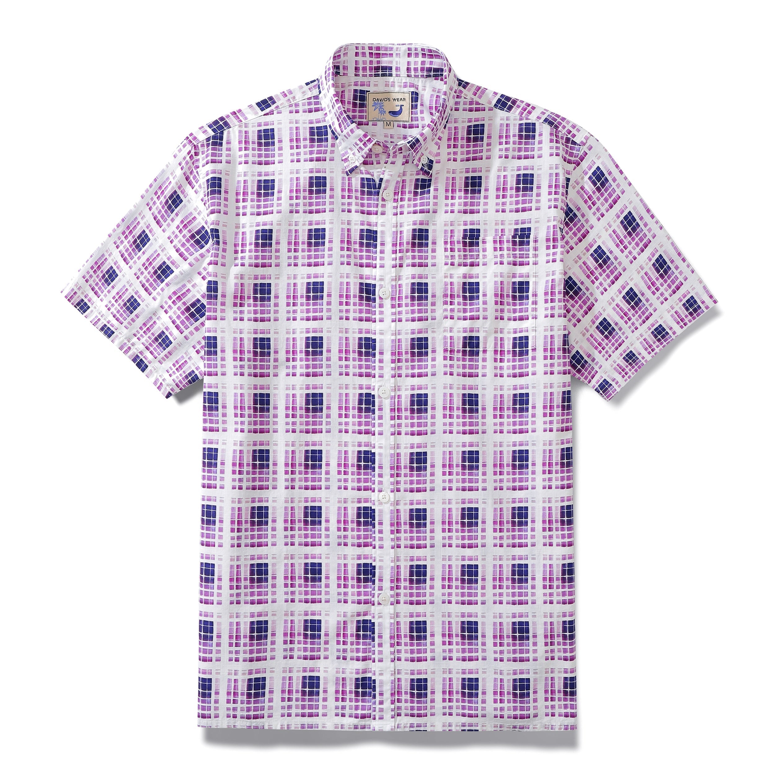 Men's Plaid Shirt Gradient Geometry Purple Print Cotton Hawaiian Shirt By Amy