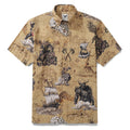 Men's Hawaiian Shirt Swashbucklers' Quest Cotton Button-down Short Sleeve Aloha Shirt By Sherry