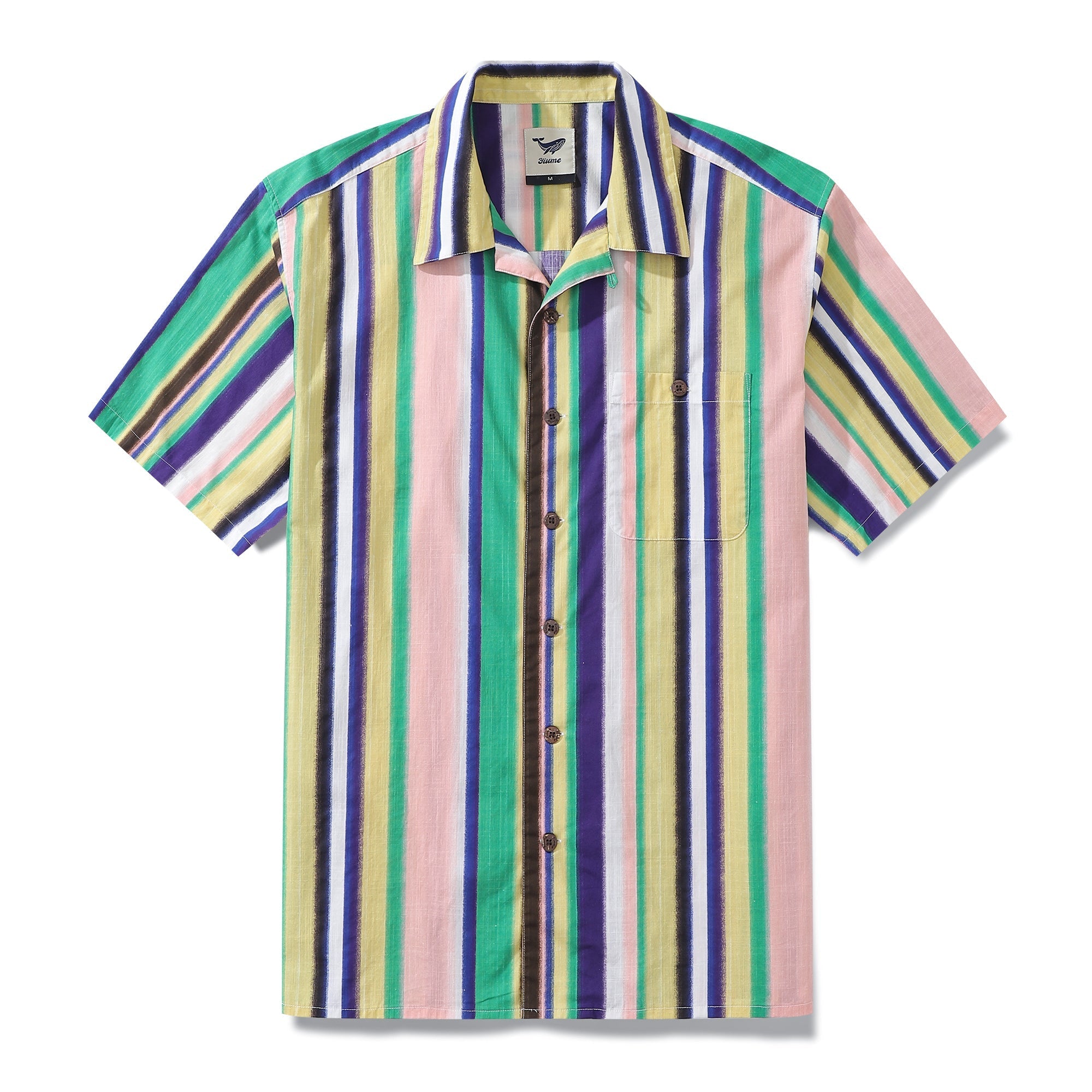 Hawaiian Shirt For Men Rainbow Stripe Shirt Camp Collar 100% Cotton By Amy