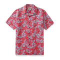 Red Hibiscus Tropical Leaves Men's 100% Cotton Camp Shirts Coconut Button By Amy