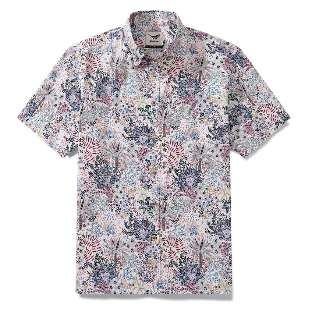 Men's Hawaiian Shirt Vibrant Jungle Print Cotton Button-down Short Sleeve Aloha Shirt By Sylvia