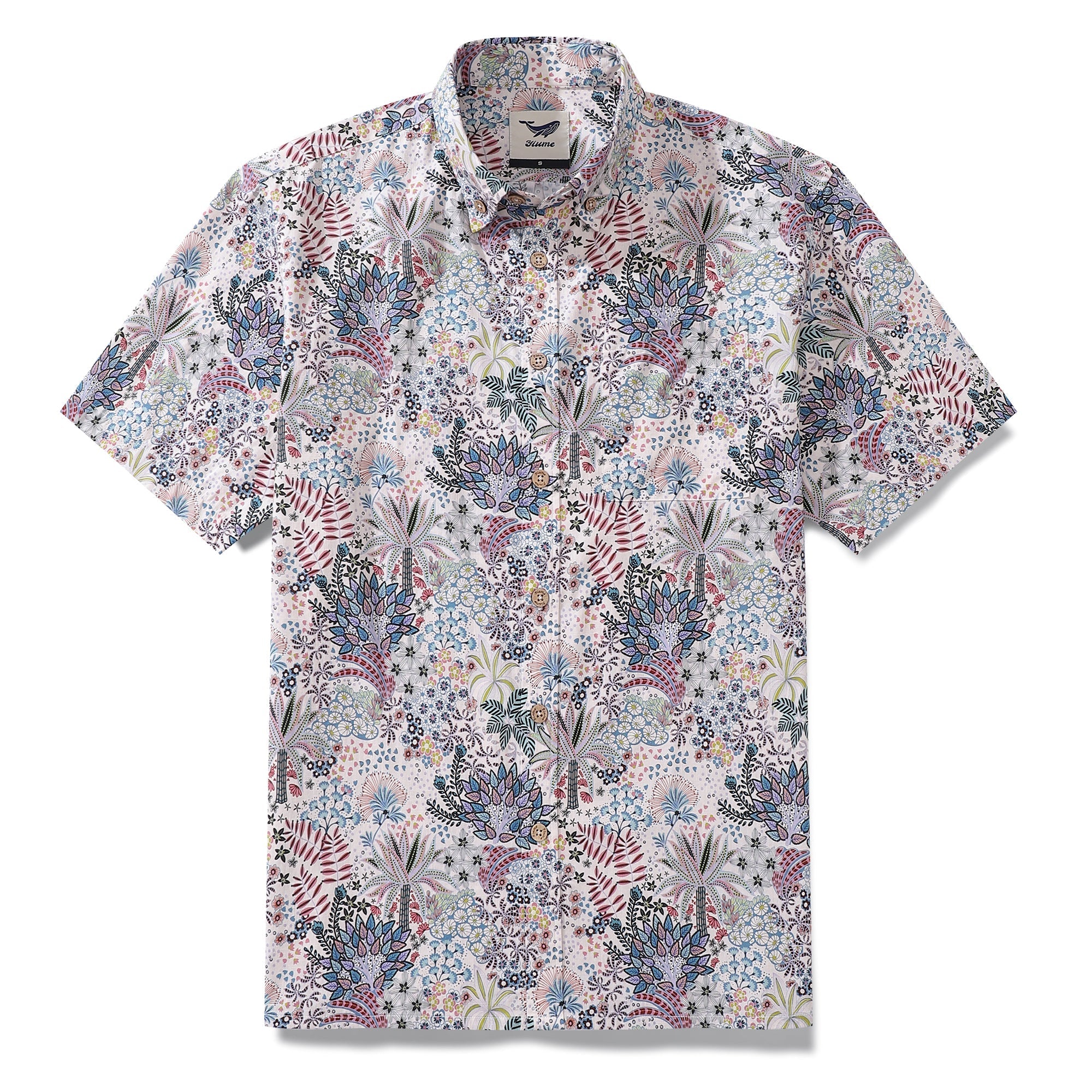Men's Hawaiian Shirt Vibrant Jungle Print Cotton Button-down Short Sleeve Aloha Shirt By Sylvia