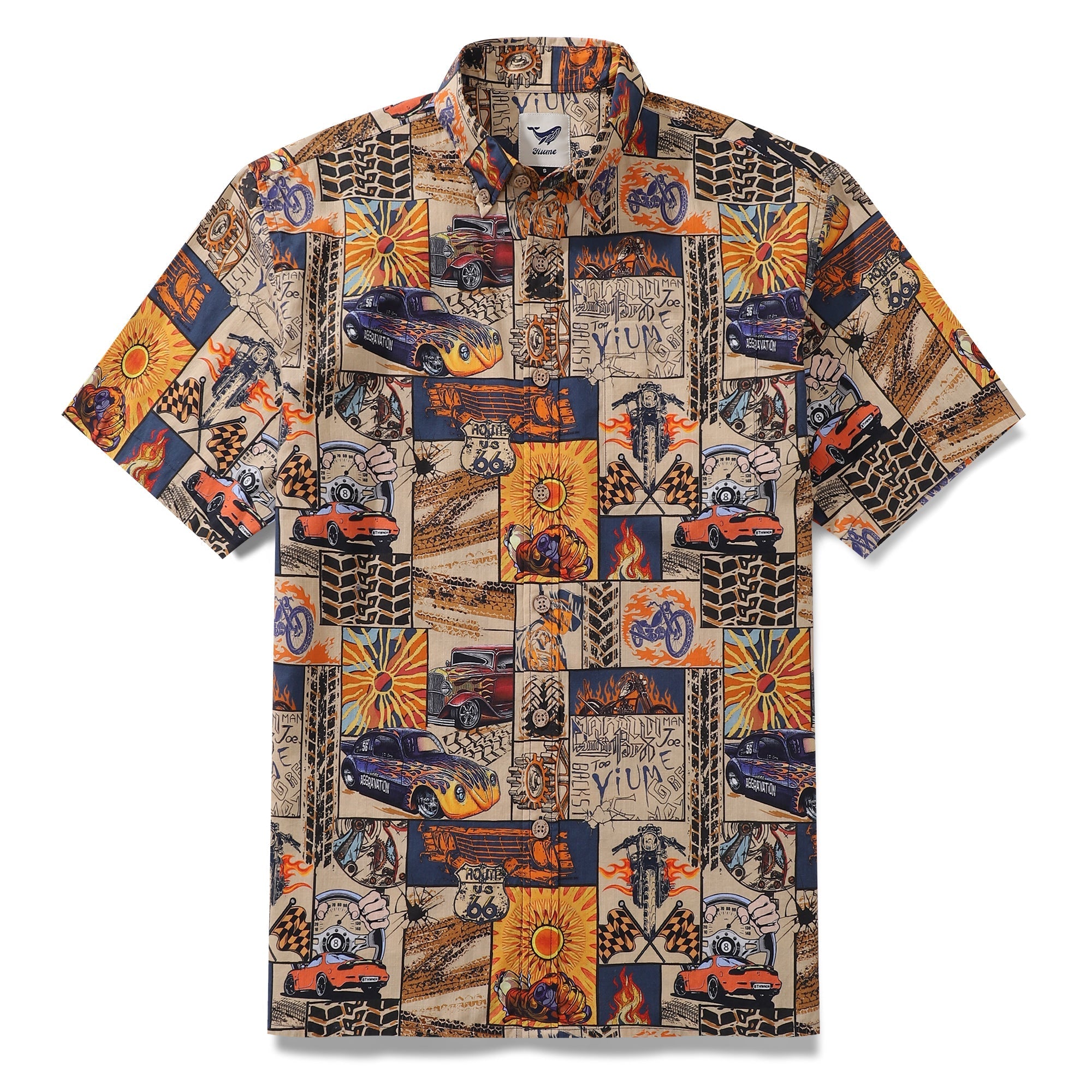 Men's Hawaiian Shirt Fire and Racing Cotton Button-down Short Sleeve Aloha Shirt By Sherry