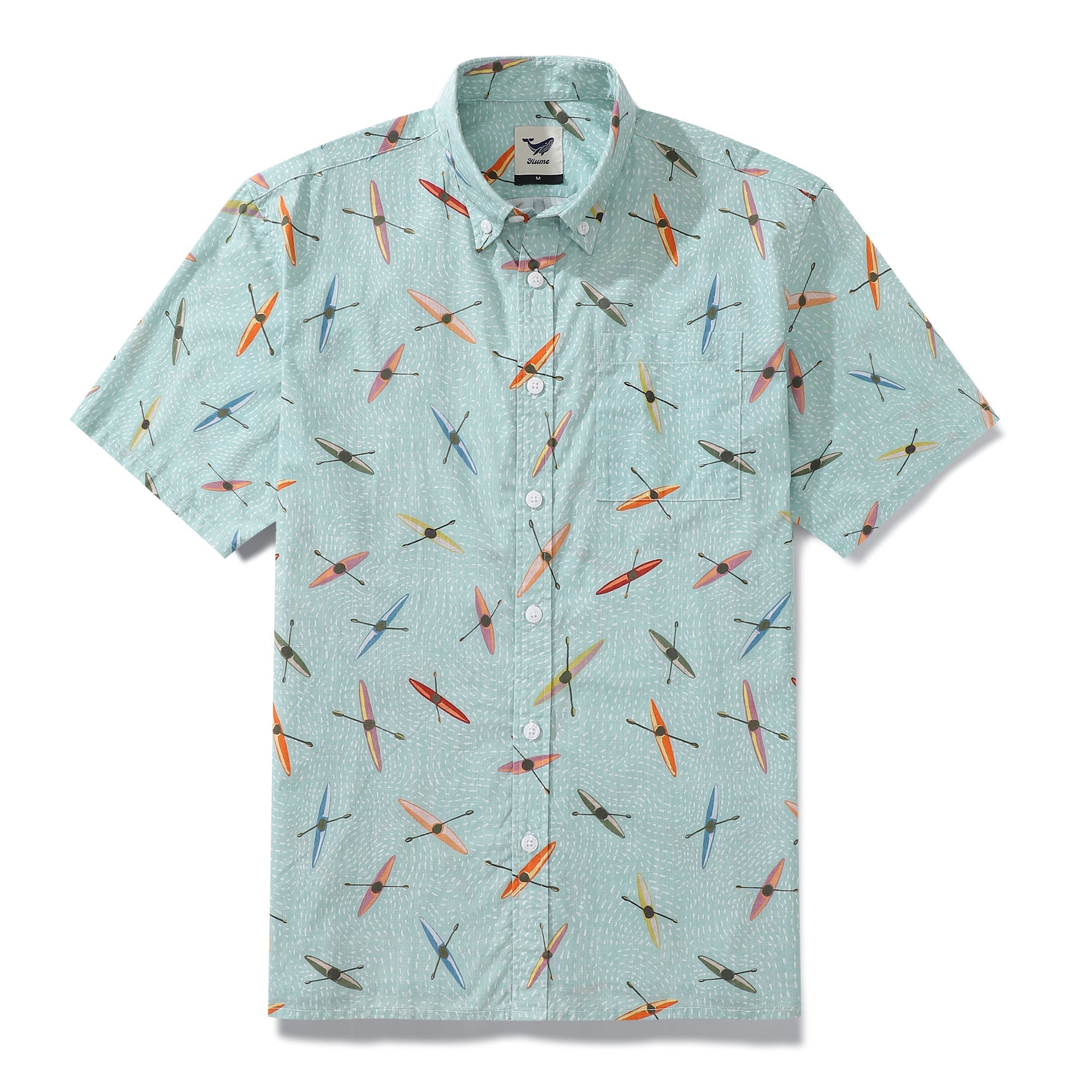 Men's Hawaiian Shirt Sea Kayaks Print By Katie O'Shea Design Cotton Button-down Short Sleeve Aloha Shirt