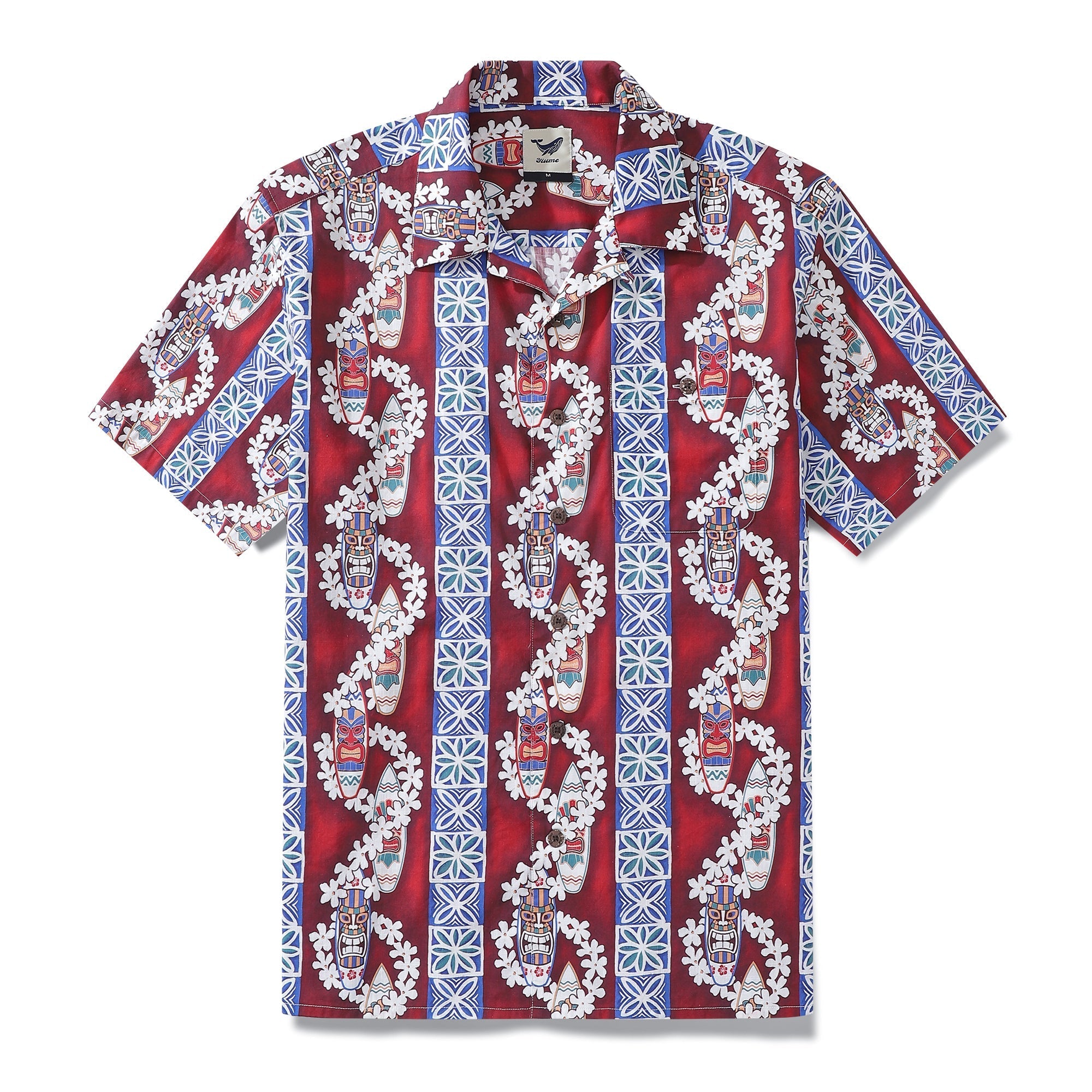 Hawaiian Shirt For Men Surfboard and Lei Shirt Camp Collar 100% Cotton By Amy