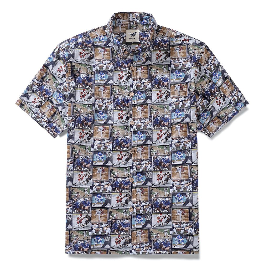 Men's Hawaiian Shirt Team Dynamics Print Cotton Button-down Short Sleeve Aloha Shirt By Sun