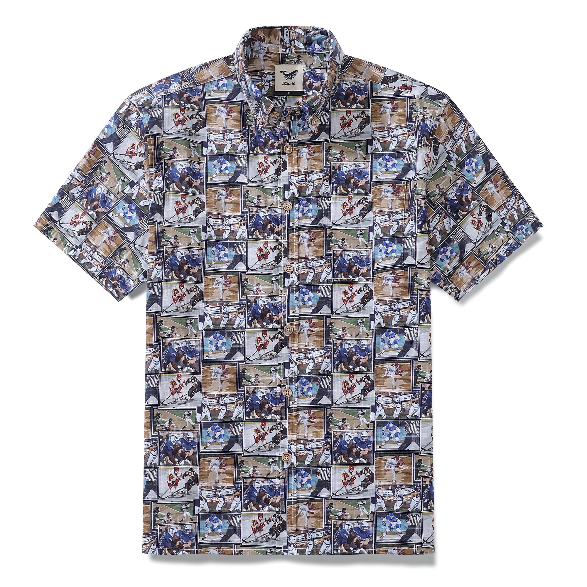 Men's Hawaiian Shirt Team Dynamics Print Cotton Button-down Short Sleeve Aloha Shirt By Sun