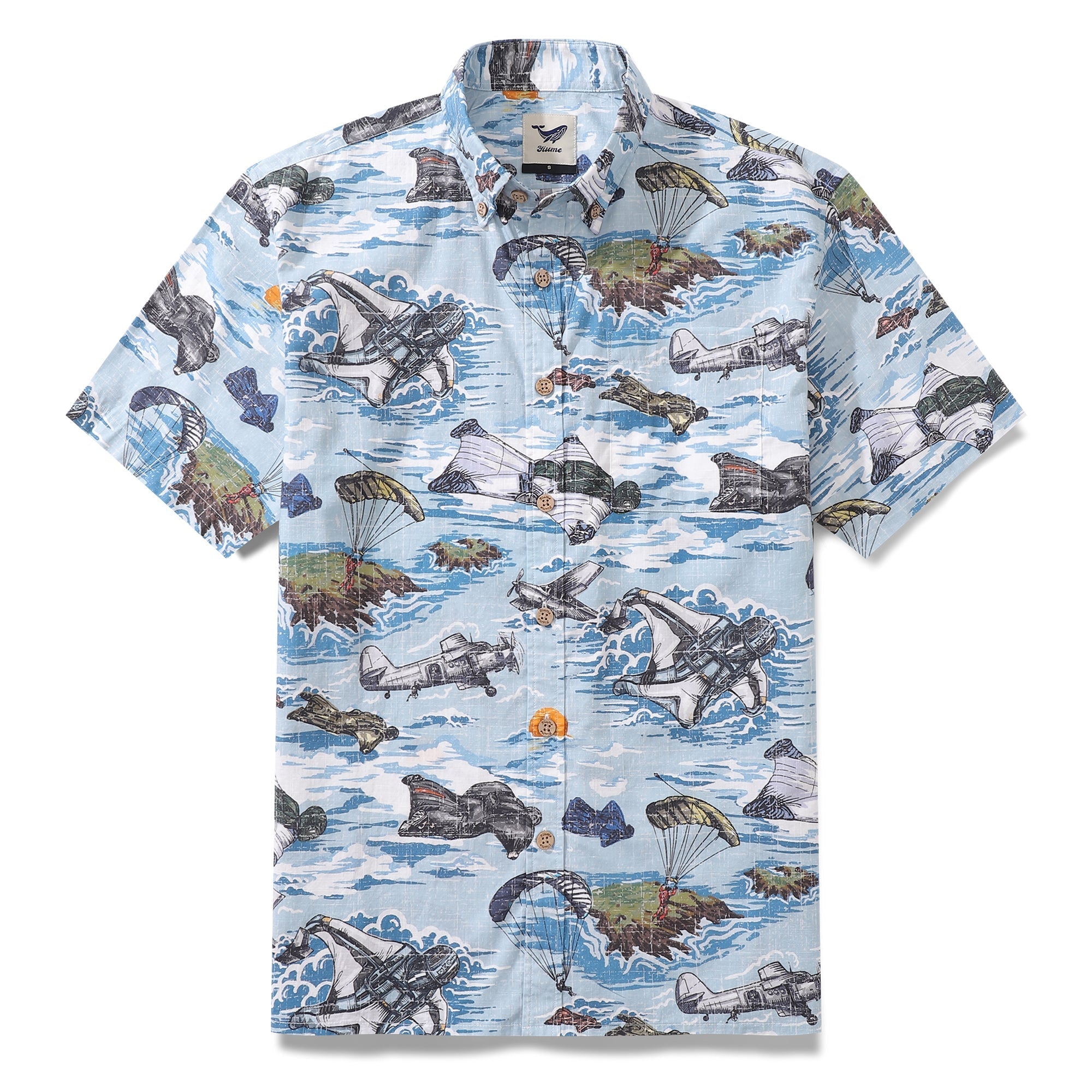 Men's Hawaiian Shirt Flight of the Falcons Cotton Button-down Short Sleeve Aloha Shirt By Sun