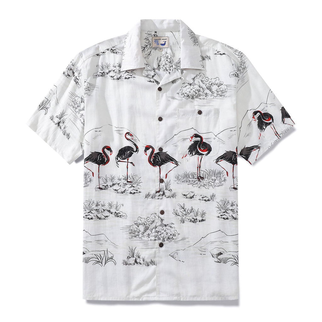 Hawaiian Shirts For Men 1950s Vintage Flamingo Print Short Sleeve Aloha Shirt By Sylvia