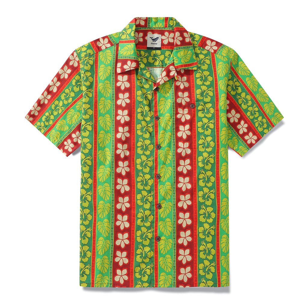 Hawaiian Shirt For Men Vertical Garden Shirt Camp Collar 100% Cotton By Amy