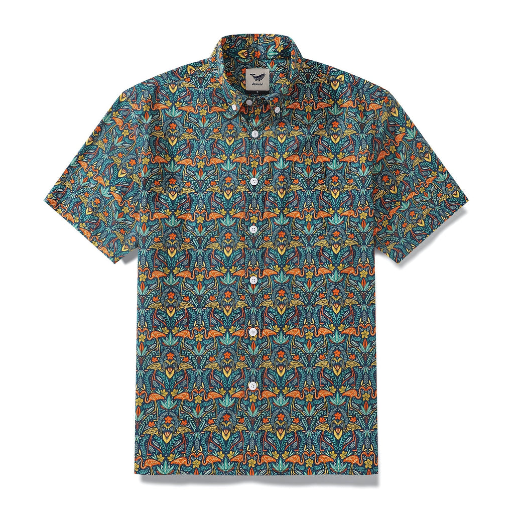 Men's Hawaiian Shirt Joyful Jungle Print By Cassandra O'Leary Cotton Button-down Short Sleeve Aloha Shirt