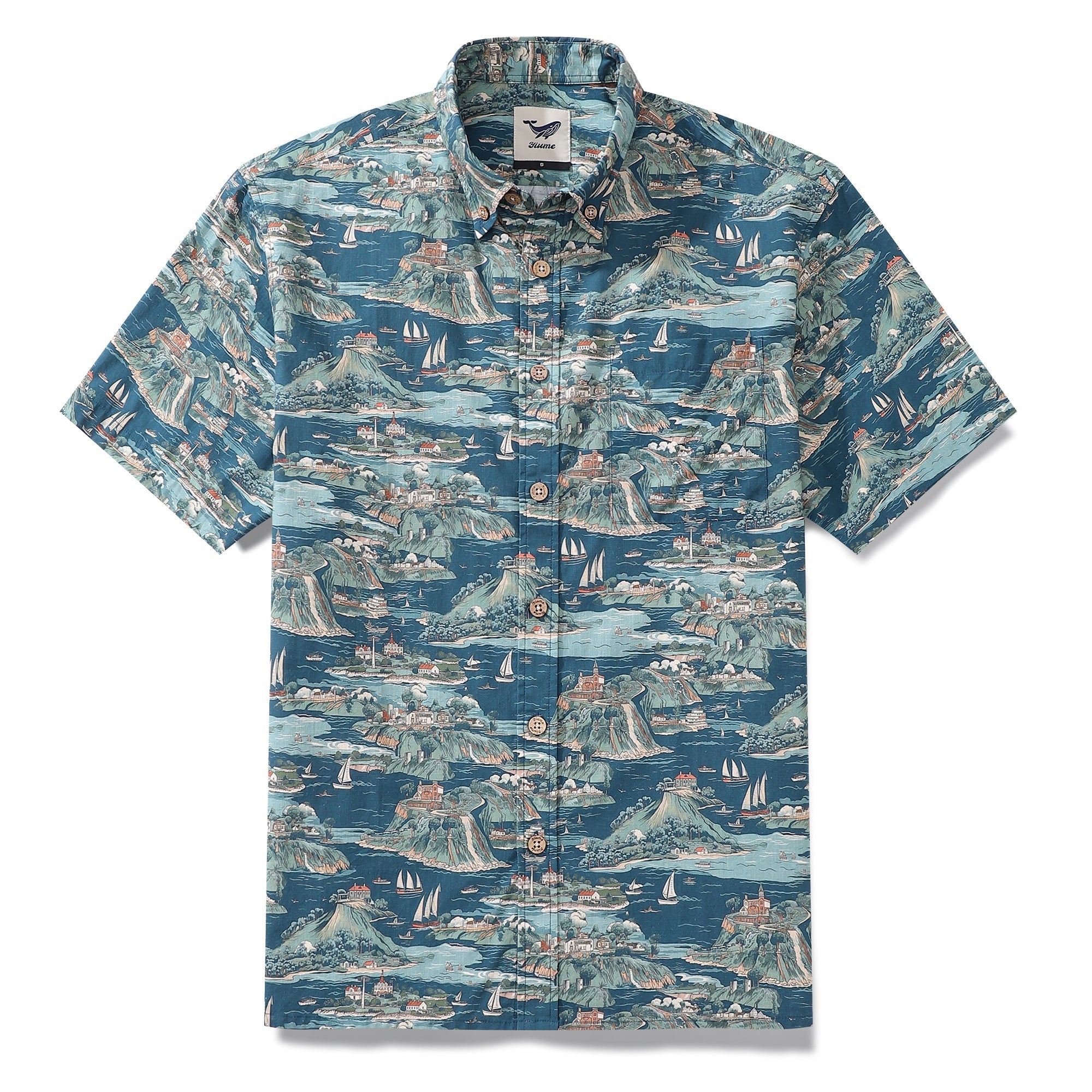 Men's Hawaiian Shirt Azure Dreams Print Cotton Button-down Short Sleeve Aloha Shirt By Amy