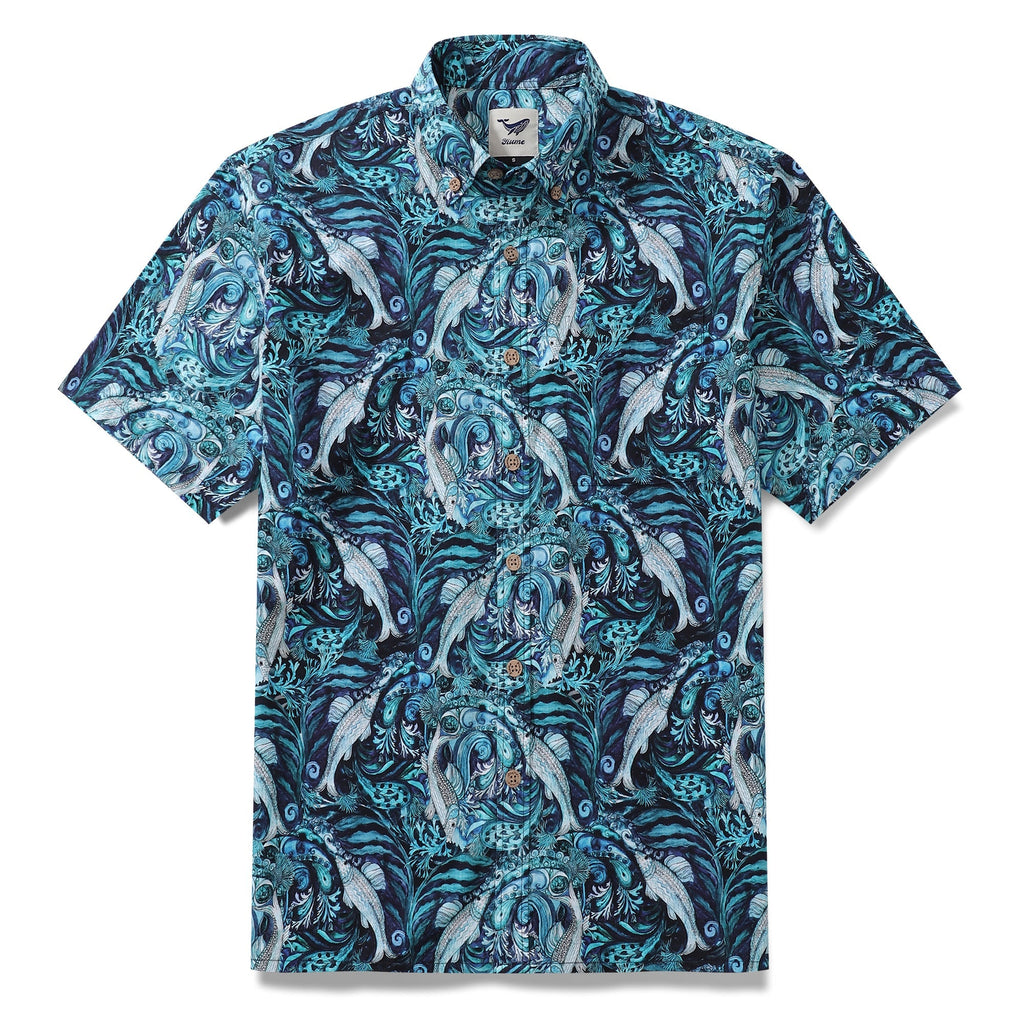 Men's Hawaiian Shirt Island Aloha Shirt Cotton Button-down Short Sleeve Shirt By Alice Brown