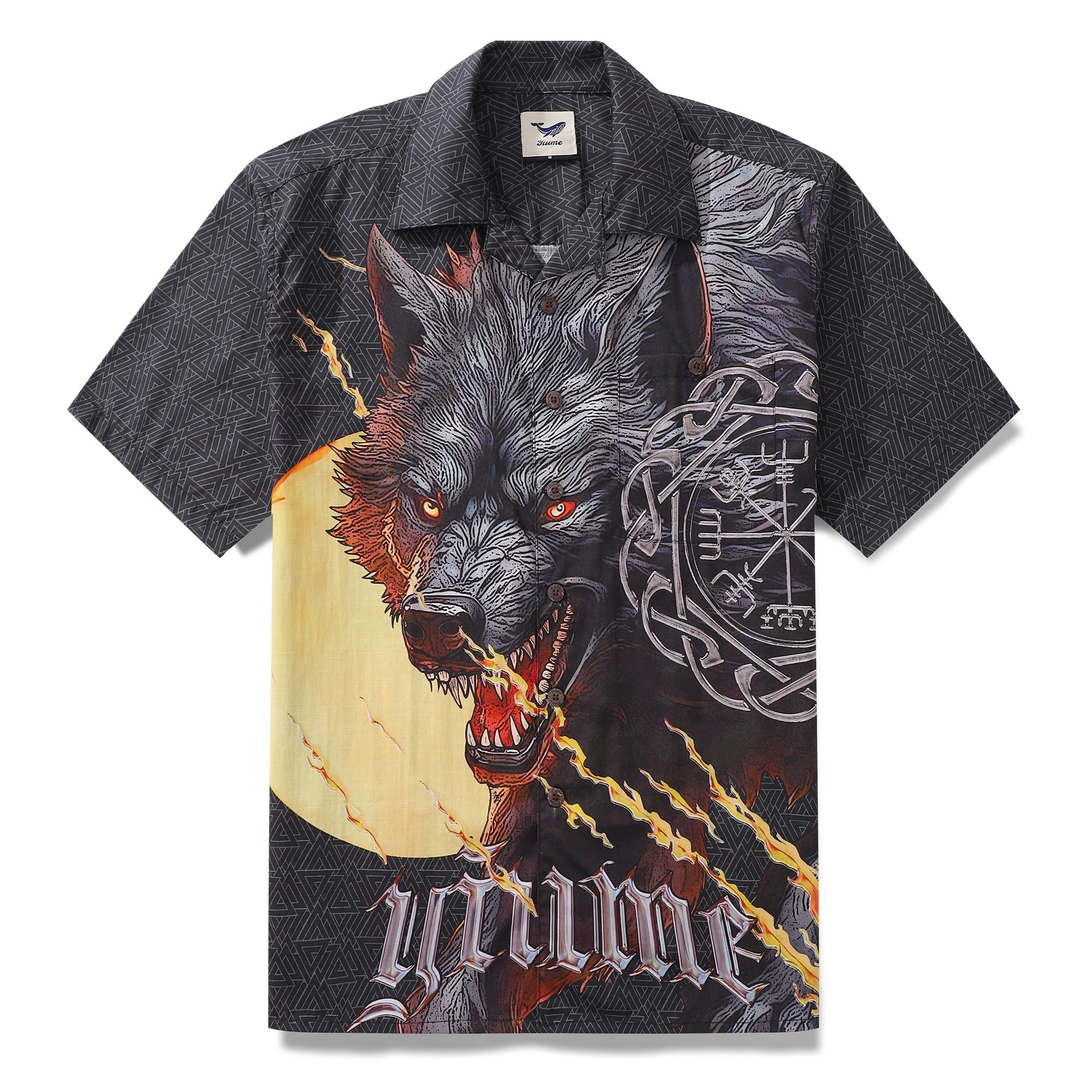 Hawaiian Shirt For Men Fenrir Print Shirt Camp Collar 100% Cotton By Cigar